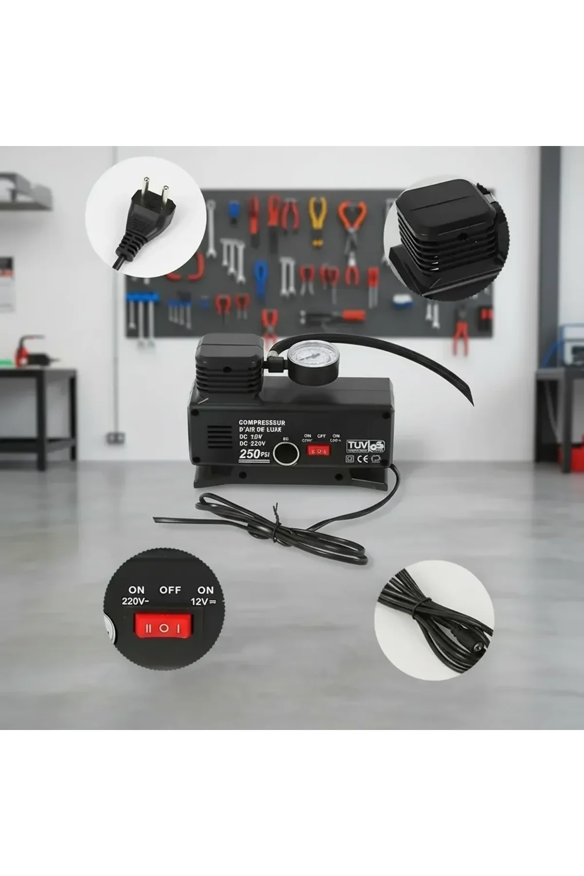 250 Psı Oto Hava Kompresörü - 220v Ve 12v Uyumlu Yol Yardım Lastik Şişirme Pompası - Just Cheap Store Görsel 3
