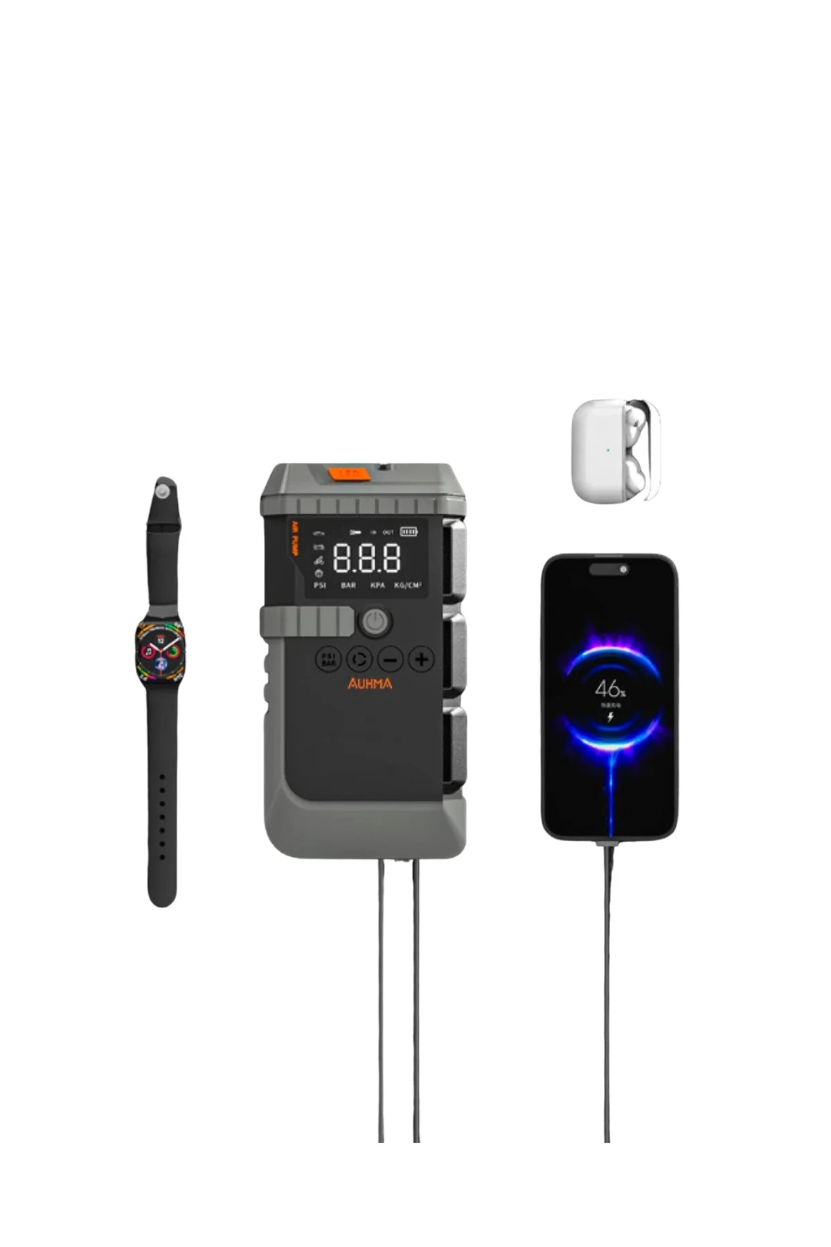 Akıllı Lastik Şişirme Kompresörü Akü Takviye Özellikli Led Fenerli Taşınabilir Güç Ünitesi - Just Cheap Store Görsel 5