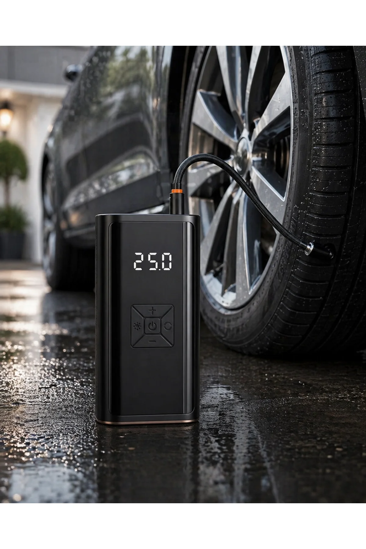 Kablosuz Lastik Şişirme Kompresörü Dijital Ekranlı Powerbank Özellikli Hava Pompası
