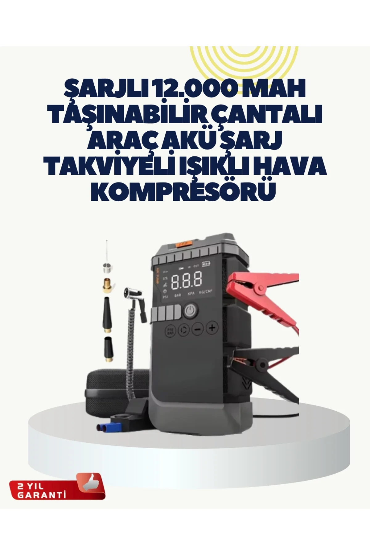 Taşınabilir Akü Takviye Cihazı Işıklı Hava Kompresörü Powerbank