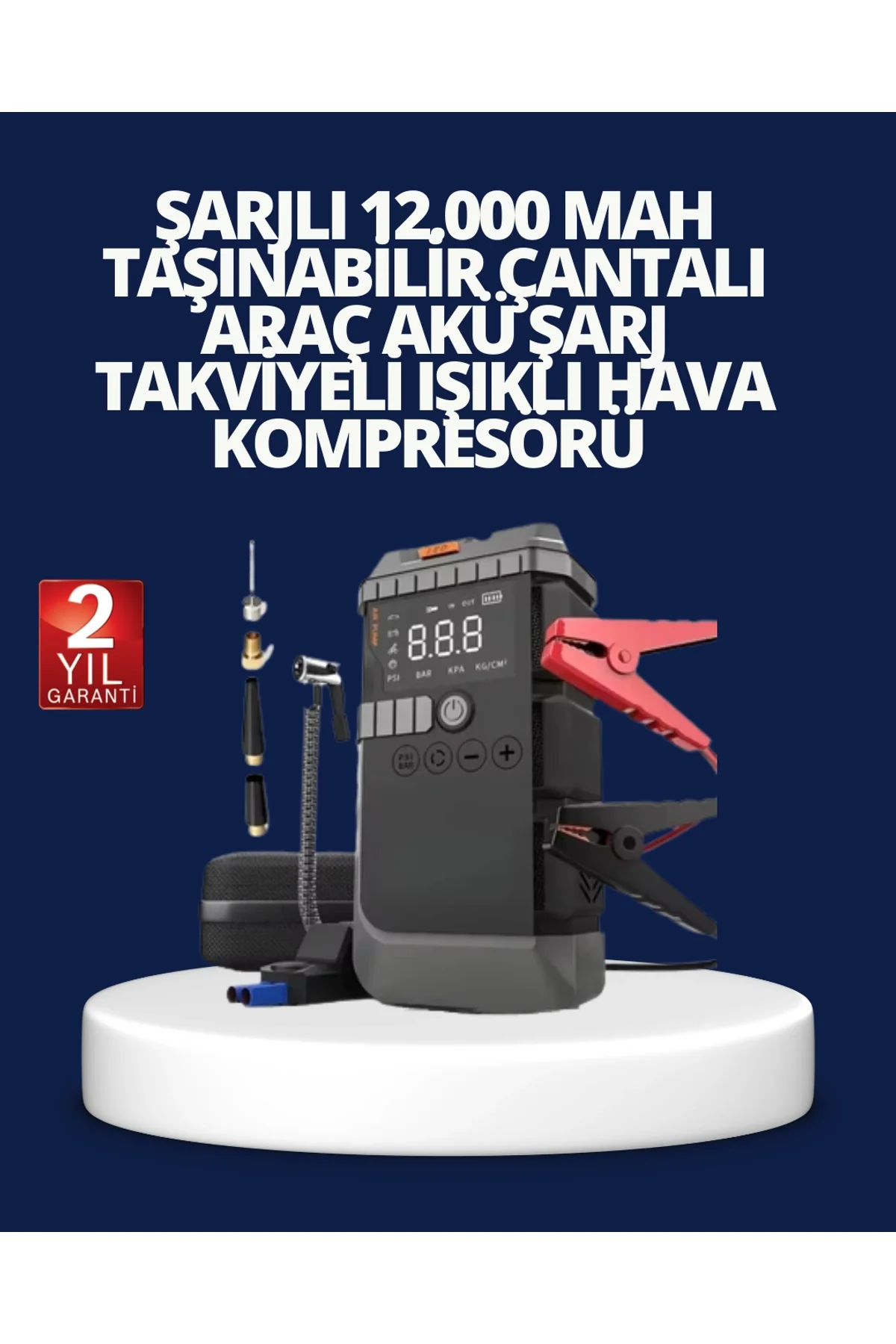 Şarjlı 12000 Mah Araç Akü Takviye Ve Hava Kompresörü 4’ü 1 Arada