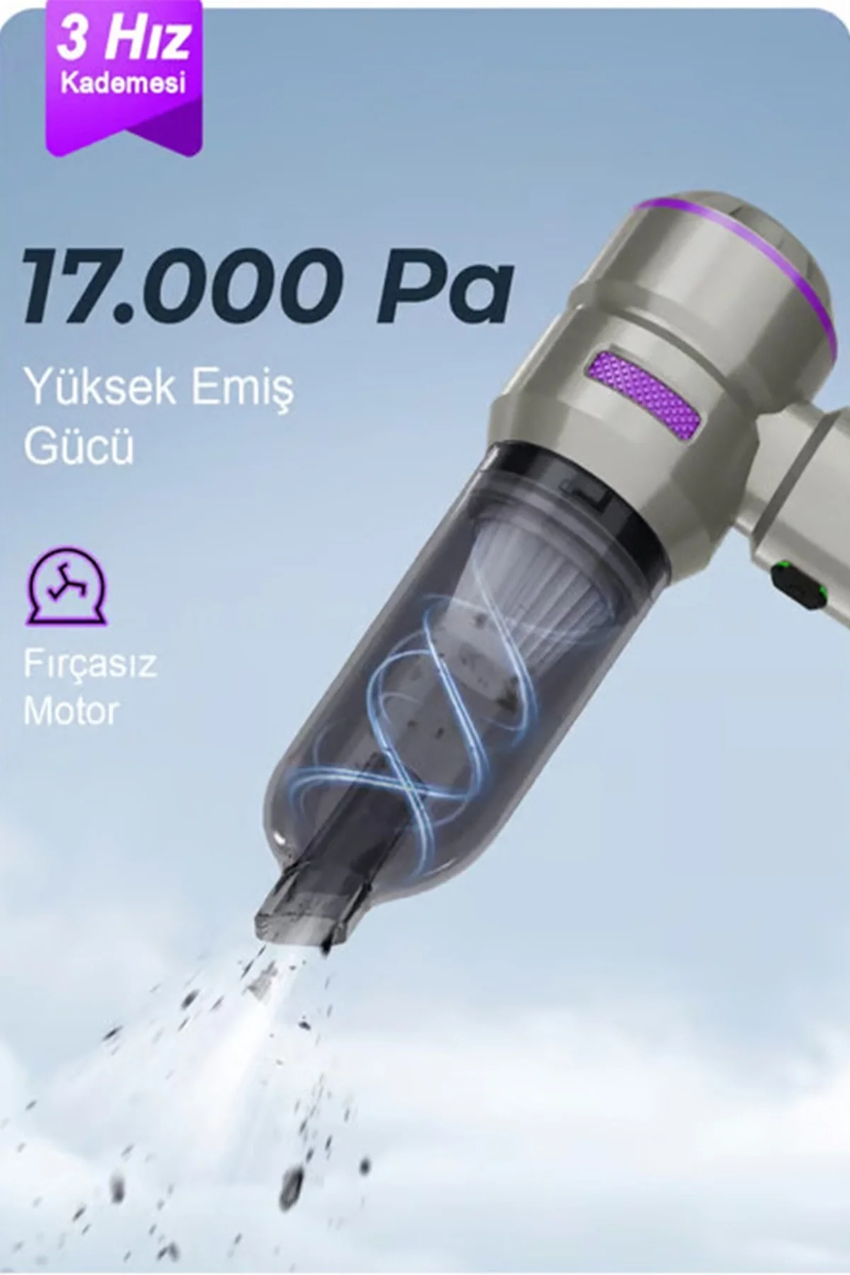 Kablosuz Taşınabilir Araç İçi El Süpürgesi 17000pa Güçlü Vakum 4’ü 1 Arada Çok Amaçlı Temizlik - Just Cheap Store Görsel 2
