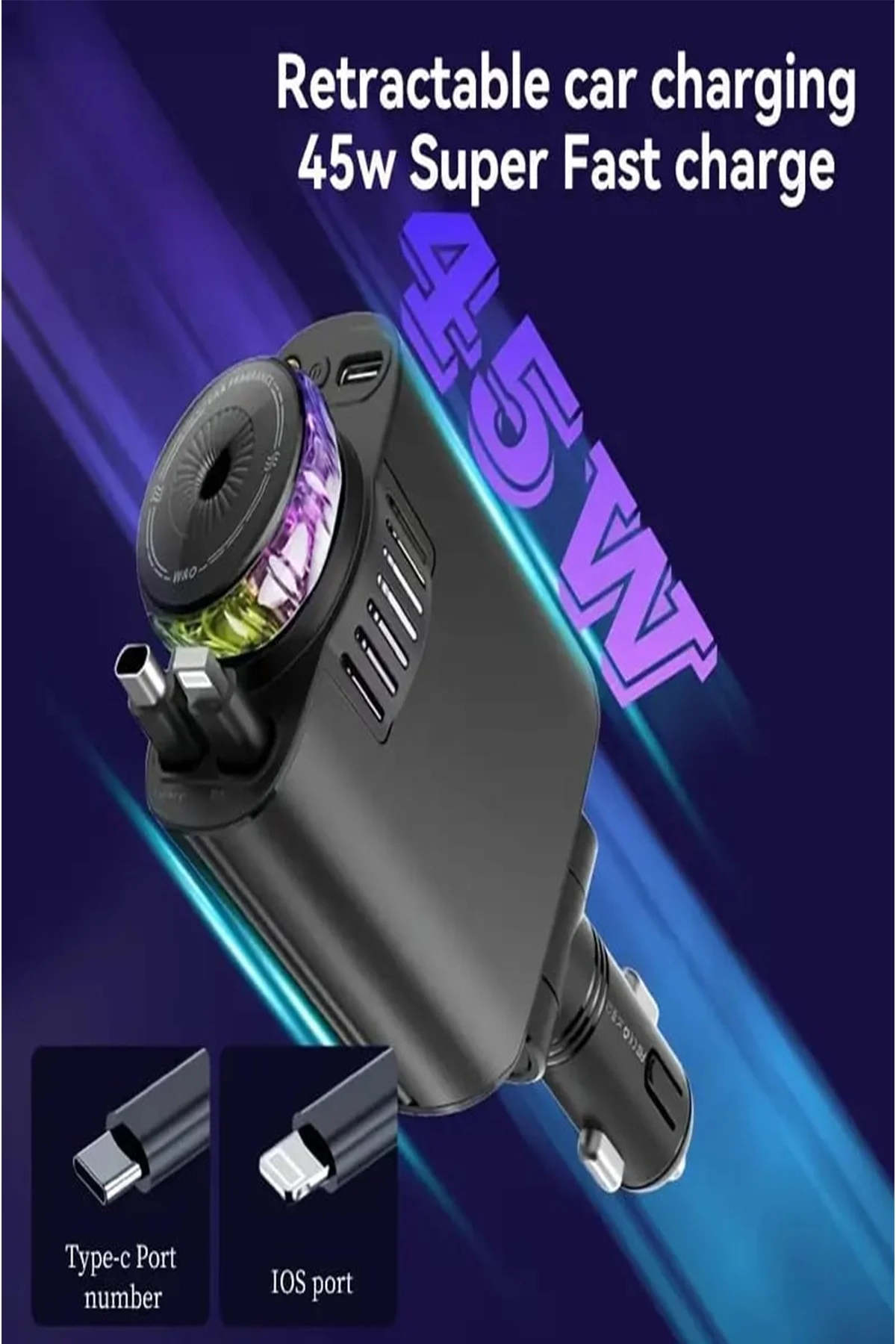 Led Işık Aydınlatmalı 45w Hava Nemlendirici 5’1 Arada Şarj Cihazı Araç İçi Çakmaklık Şarj Aleti - Just Cheap Store Görsel 4