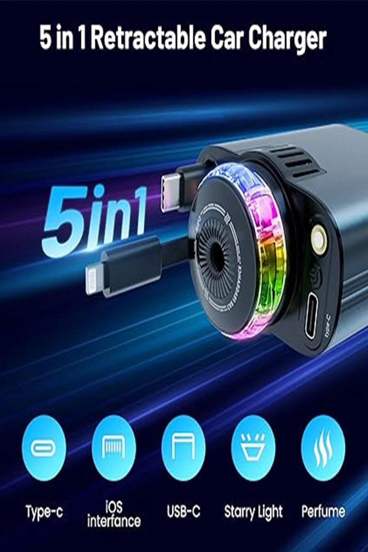 Led Işık Aydınlatmalı 45w Hava Nemlendirici 5’1 Arada Şarj Cihazı Araç İçi Çakmaklık Şarj Aleti - Just Cheap Store Görsel 5