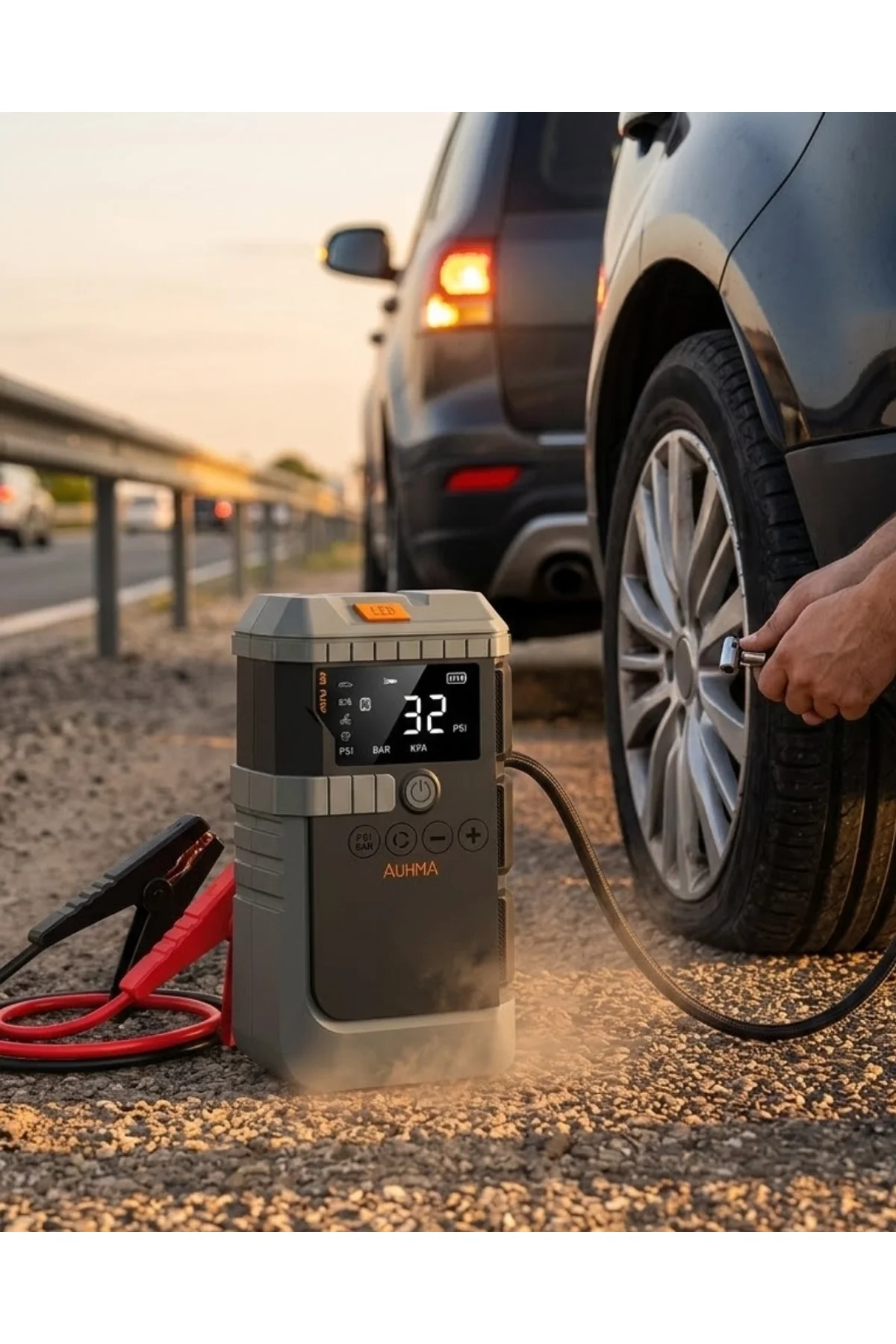 Araç Akü Takviye Powerbank Lastik Şişirme Kompresörü Led Işıklı Çok Fonksiyonlu Acil Durum Cihazı