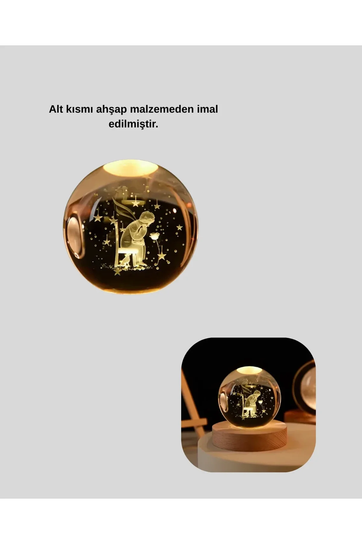 Küçük Prens Işıklı Küre Lamba Ahşap Taban Büyük Boy Hediyelik - Just Cheap Store Görsel 5