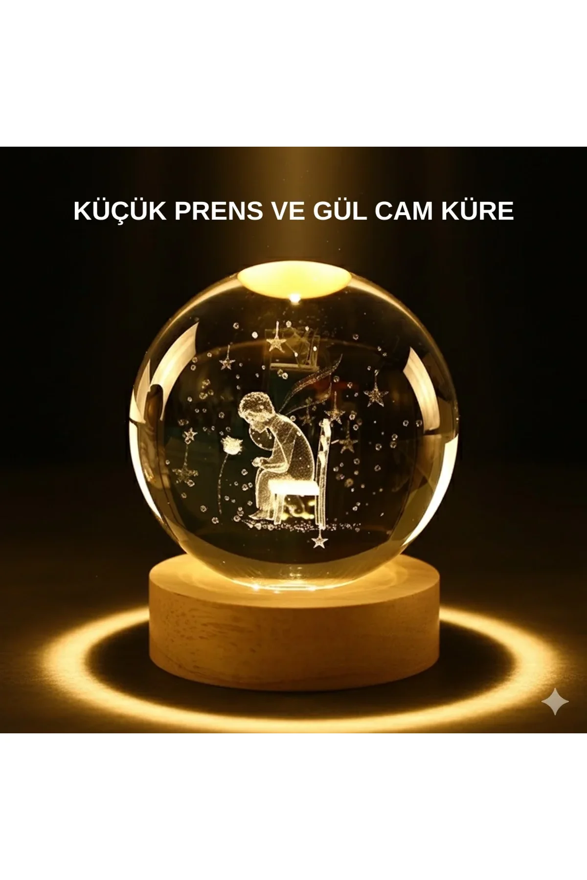 Küçük Prens Işıklı Küre Lamba Ahşap Taban Büyük Boy Hediyelik - Just Cheap Store Görsel 2