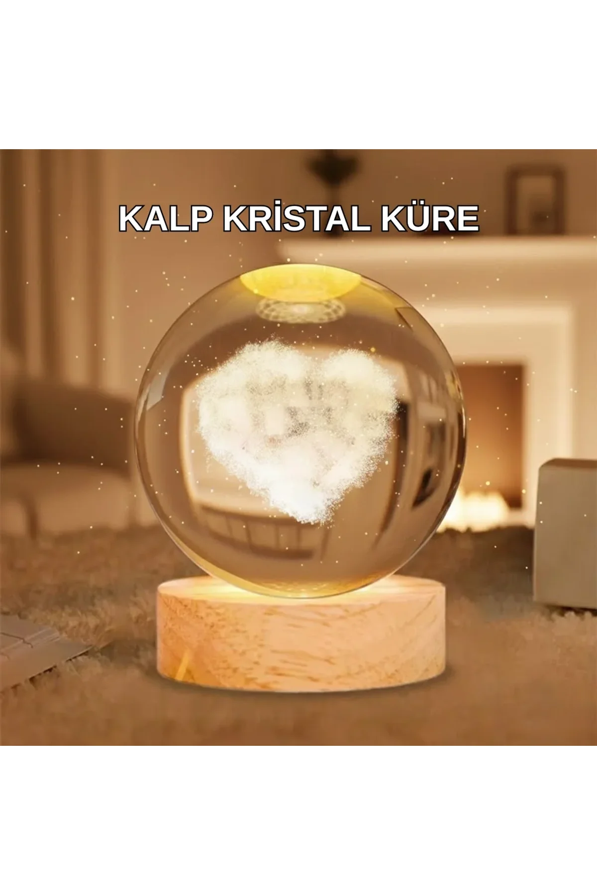 Ahşap Standlı Kalp Motifli Işıklı Cam Küre Hediye Seçeneği - Just Cheap Store Görsel 2