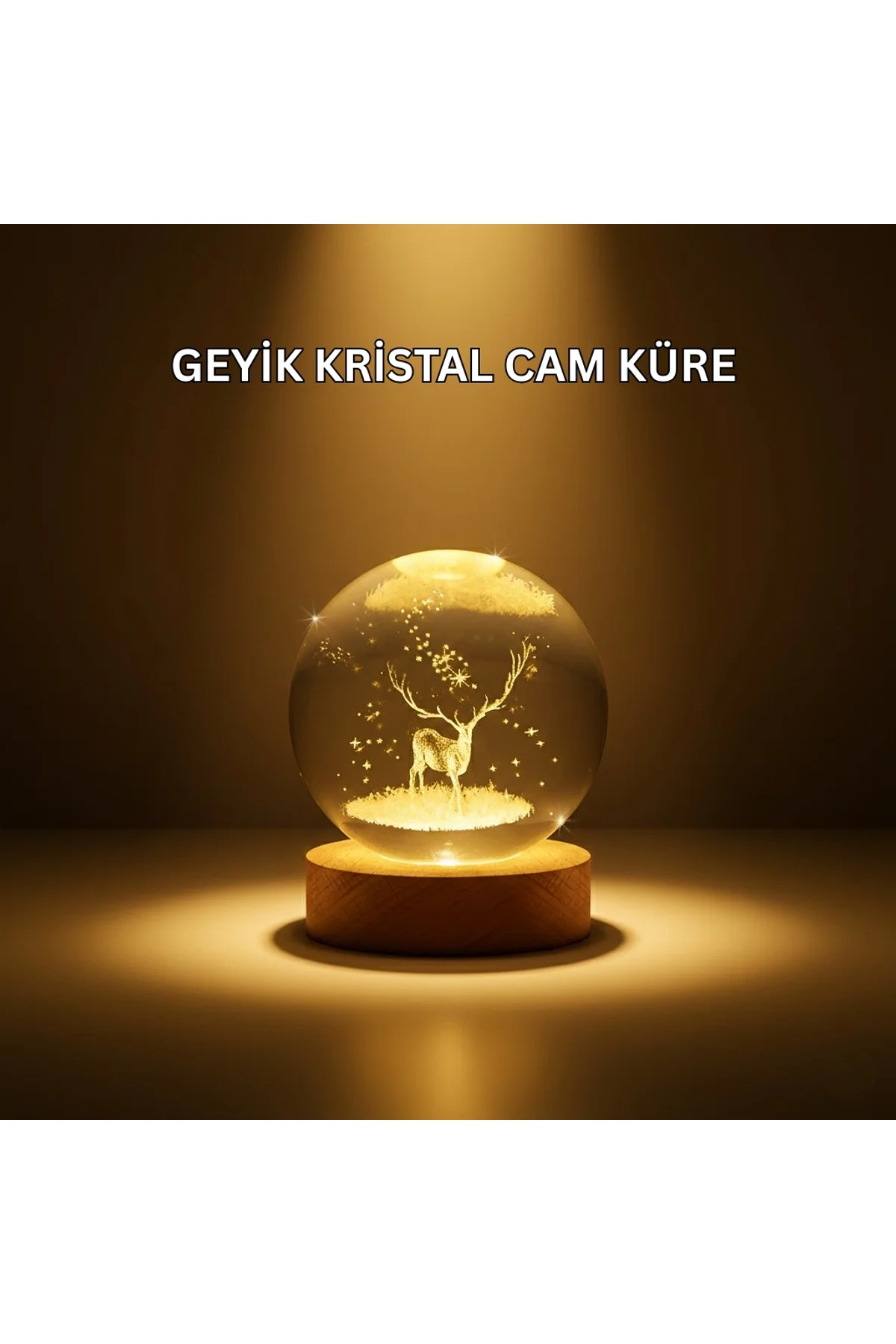 Usb Bağlantılı Geyik Temalı Kristal Küre Premium Masa Gece Lambası