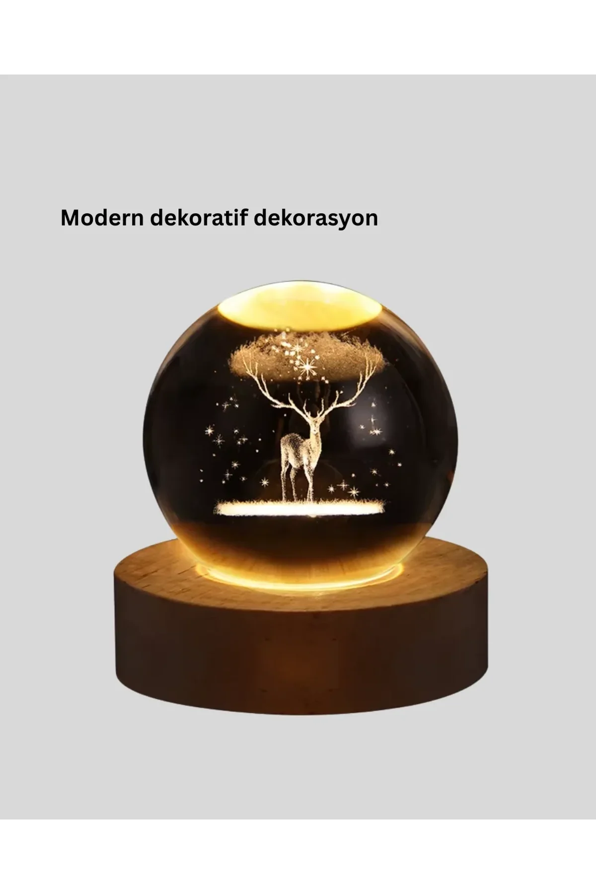 Usb Bağlantılı Geyik Temalı Kristal Küre Premium Masa Gece Lambası - Just Cheap Store Görsel 4