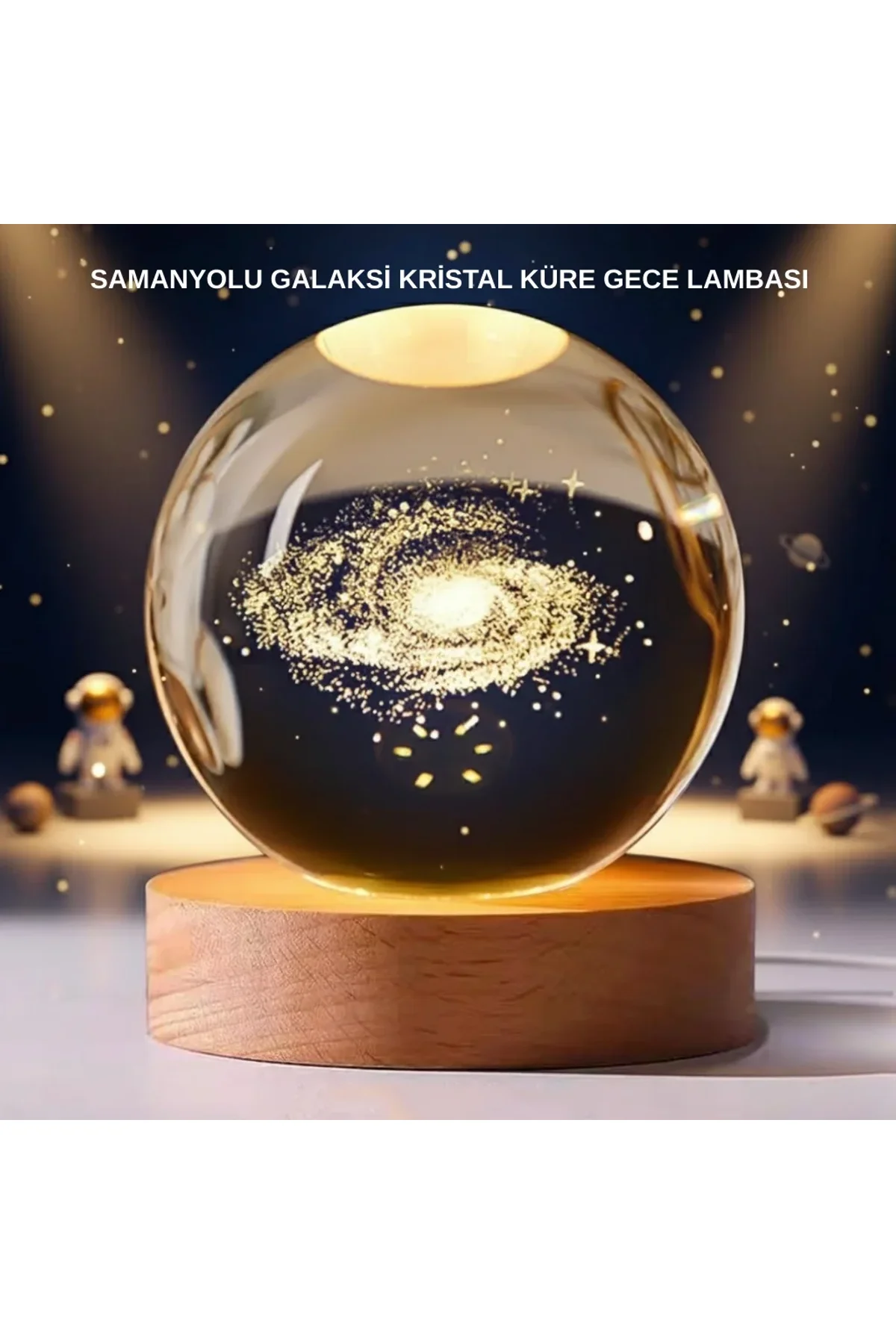 Samanyolu Desenli Kristal Küre Ahşap Standlı Gün Işığı Led Masa Lambası - Just Cheap Store Görsel 2