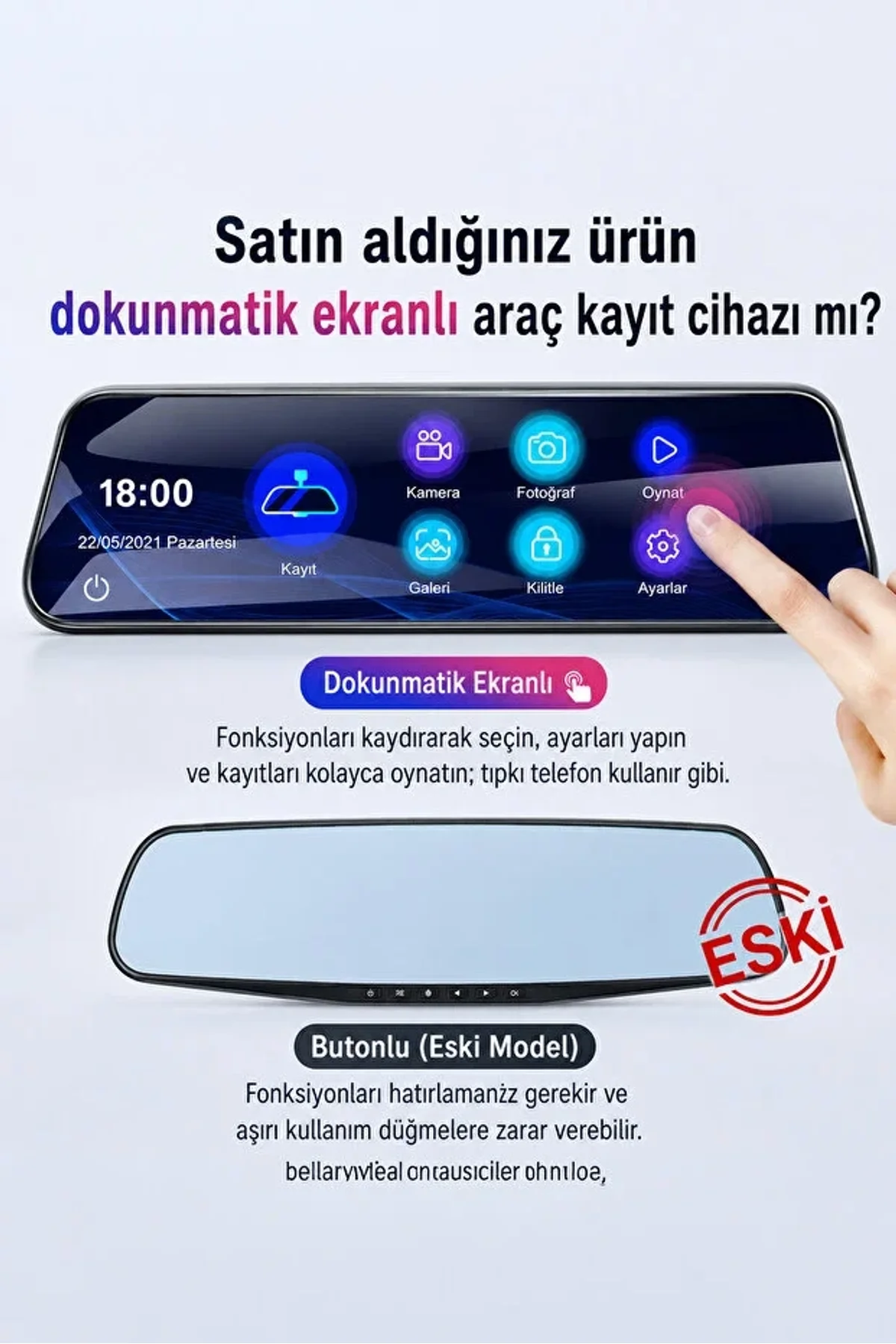 2k Ekran Tam Dokunmatik 9.66” Dikiz Ayna Araç Içi Kamera (1080p Arka) - Just Cheap Store Görsel 5