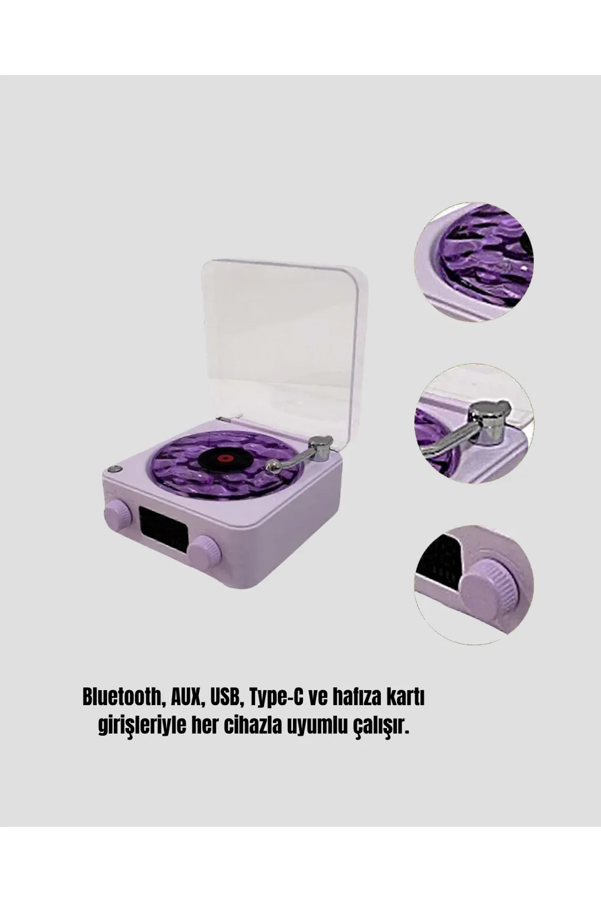 Projektör Işıklı Retro Hoparlör Bluetooth Aux Usb Hafıza Kartlı 360° Sesli Şarjlı - Just Cheap Store Görsel 4