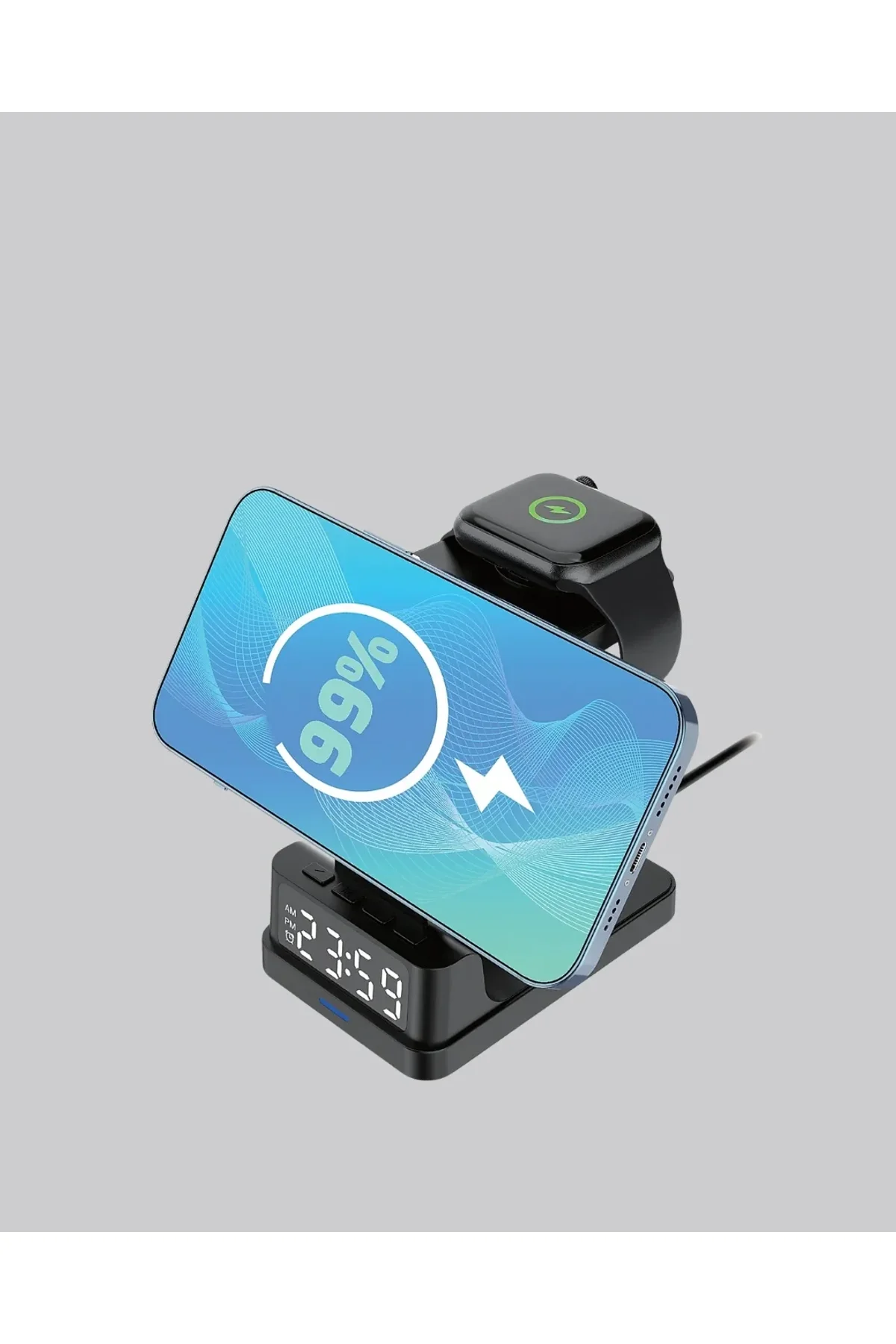 Kablosuz Şarj İstasyonu Ve Dijital Saat – Apple Uyumlu, 3 Kademeli Işık Ayarı - Just Cheap Store Görsel 3