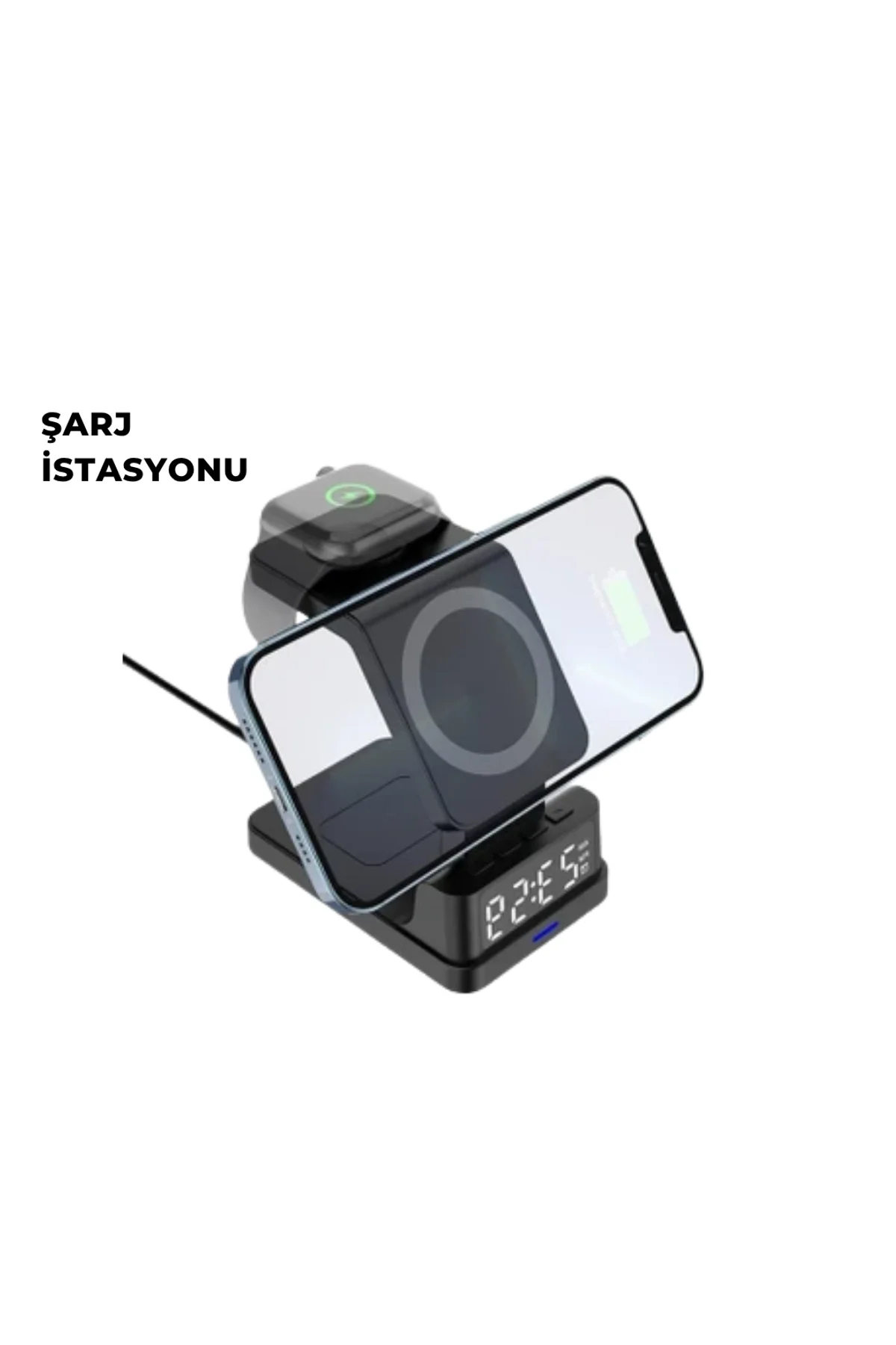 Kablosuz Şarj İstasyonu Ve Dijital Saat – Apple Uyumlu, 3 Kademeli Işık Ayarı