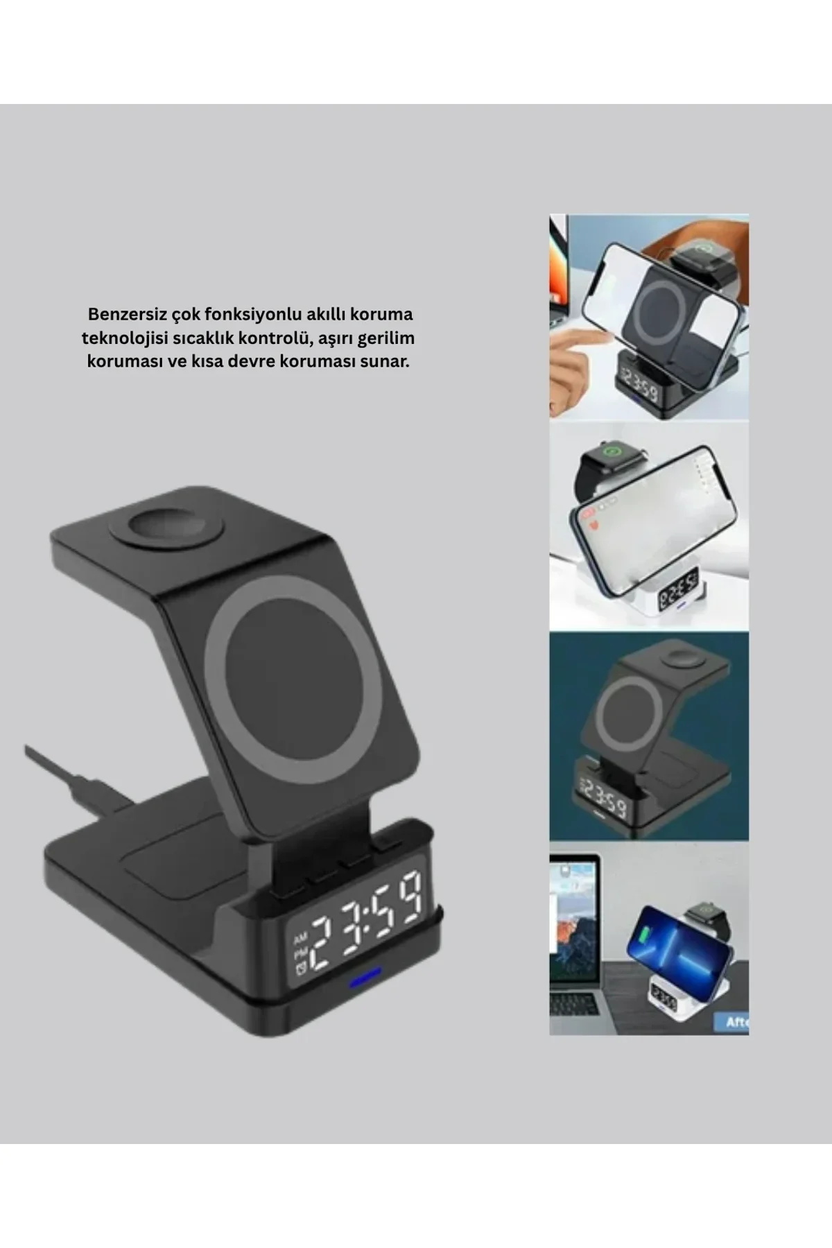 Kablosuz Şarj İstasyonu Ve Dijital Saat – Apple Uyumlu, 3 Kademeli Işık Ayarı - Just Cheap Store Görsel 5