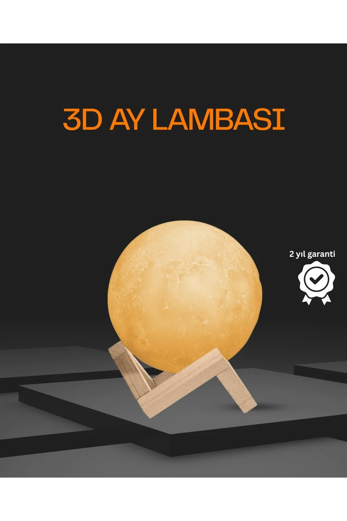 Ahşap Standlı 3d Baskı Ay Lambası 16 Renkli Ve Şarjlı - Just Cheap Store Görsel 2