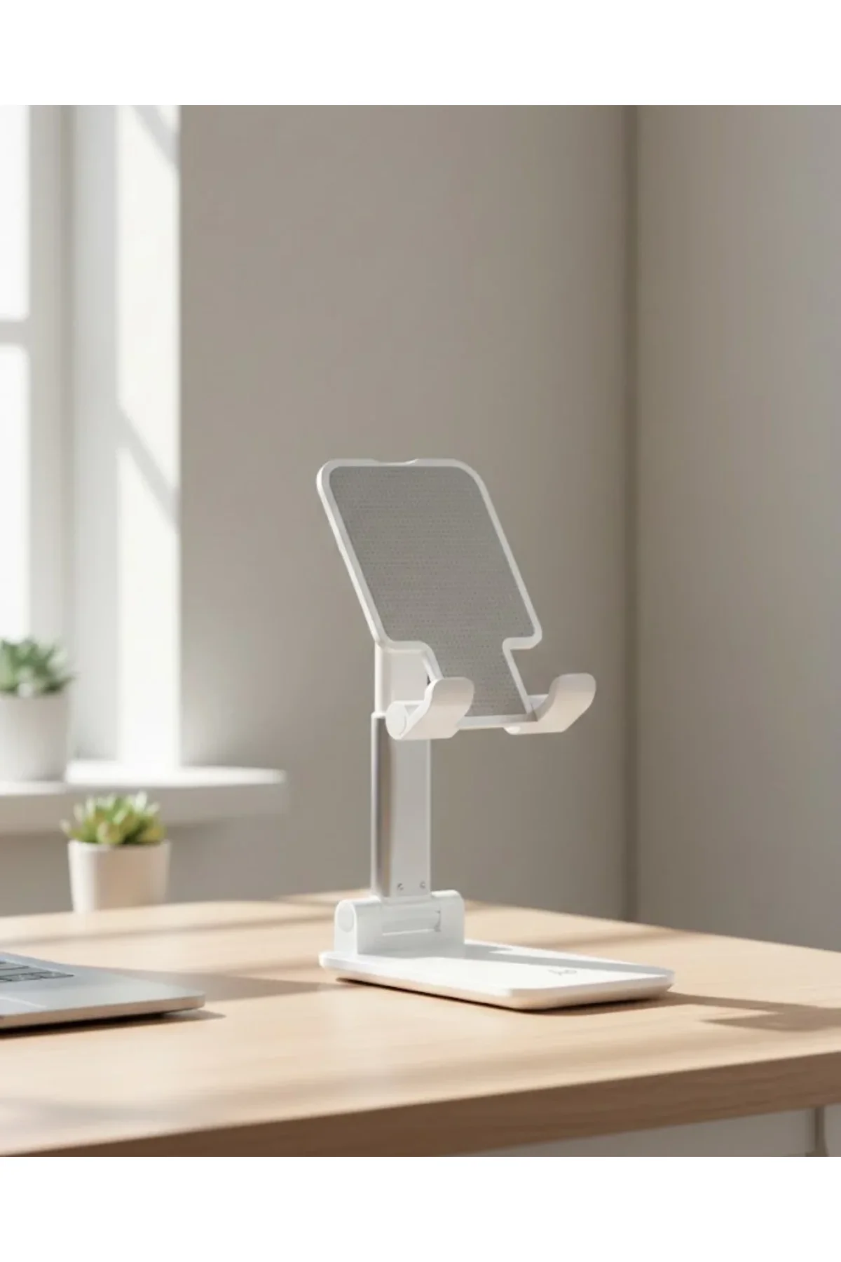 Ayarlanabilir Ergonomik Katlanabilir Masaüstü Telefon Tutucu Beyaz