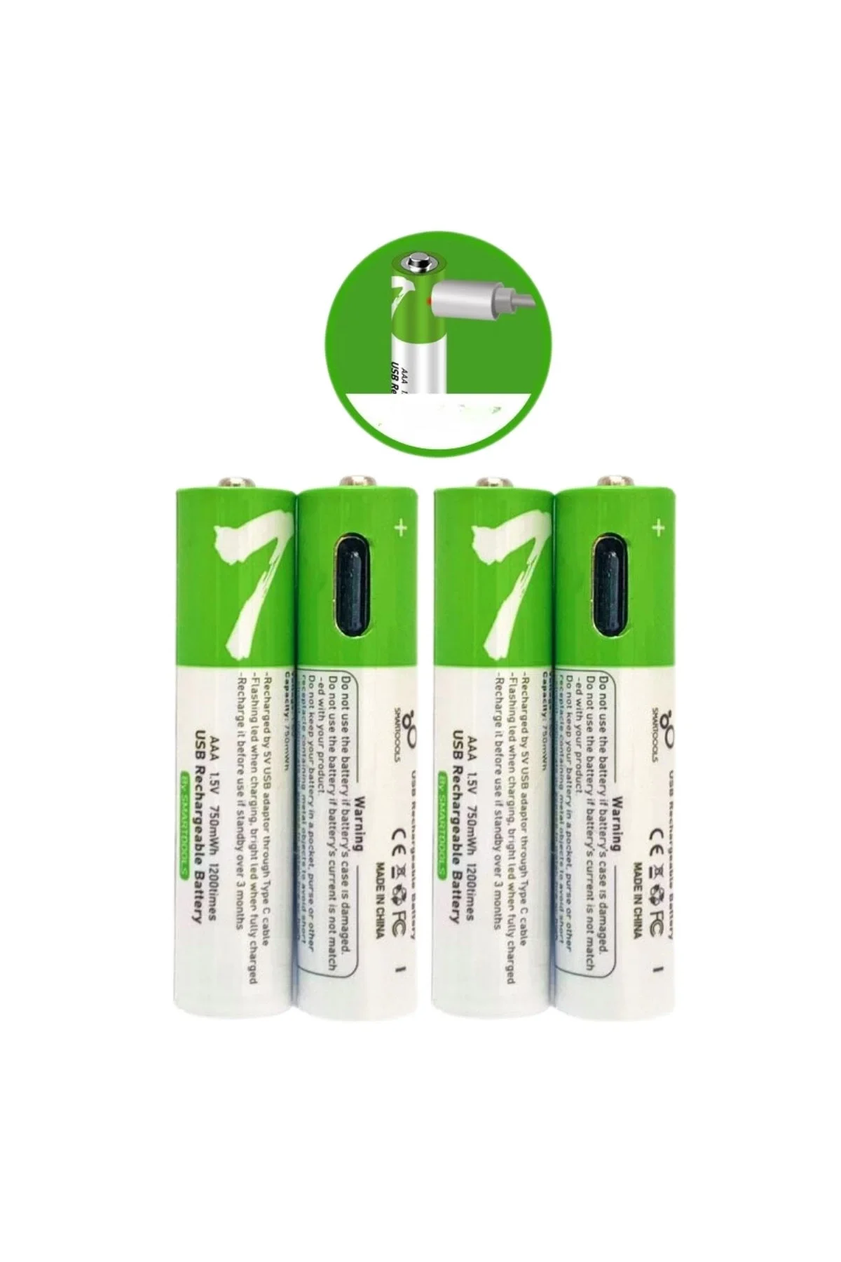 Type-c İle Şarjolabilen 4 Lü Aaa 1.5v Lityum İnce Şarjlı Kalem Pil 750 Mah Uzun Ömürlü