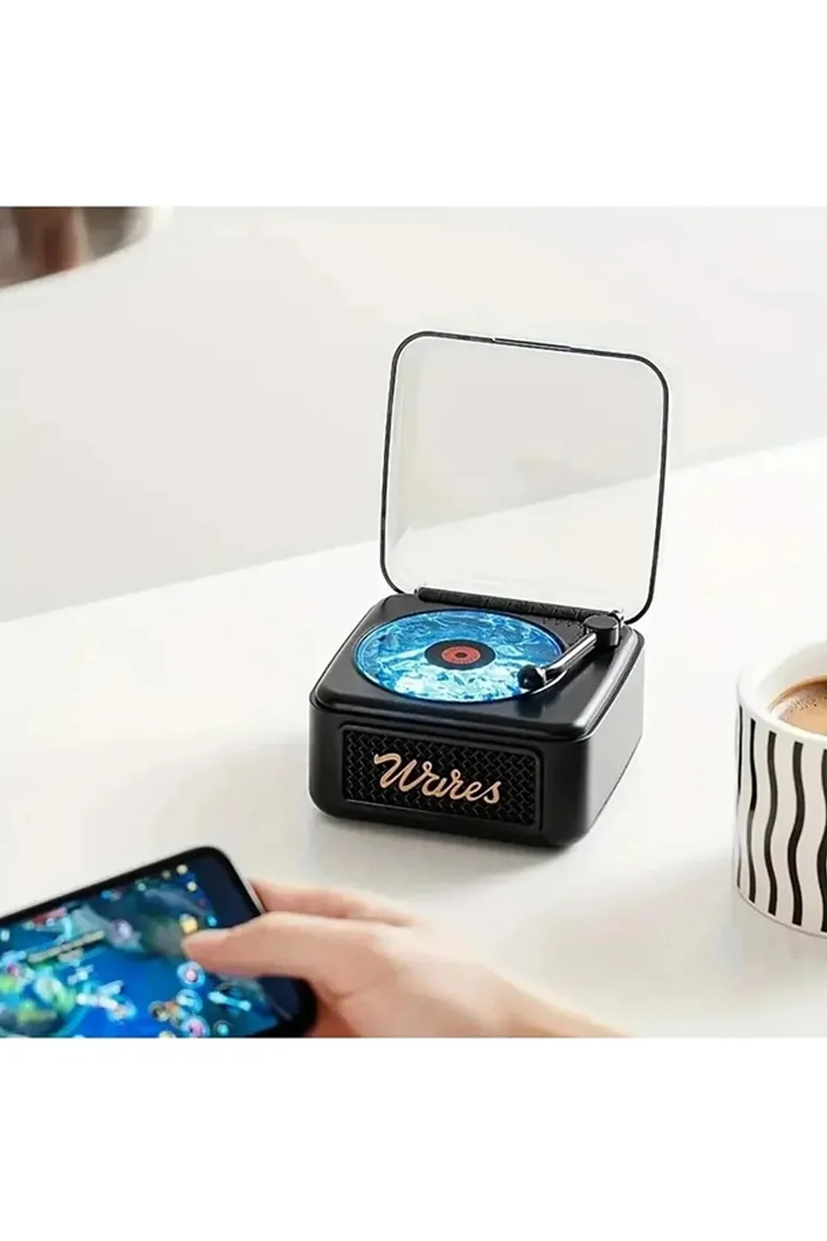 Nostalji Mini Plak Görünümlü Radyolu Bluetooth Hoparlör 3d Ses Dalgası Retro Müzik Plak Siyah - Just Cheap Store Görsel 3
