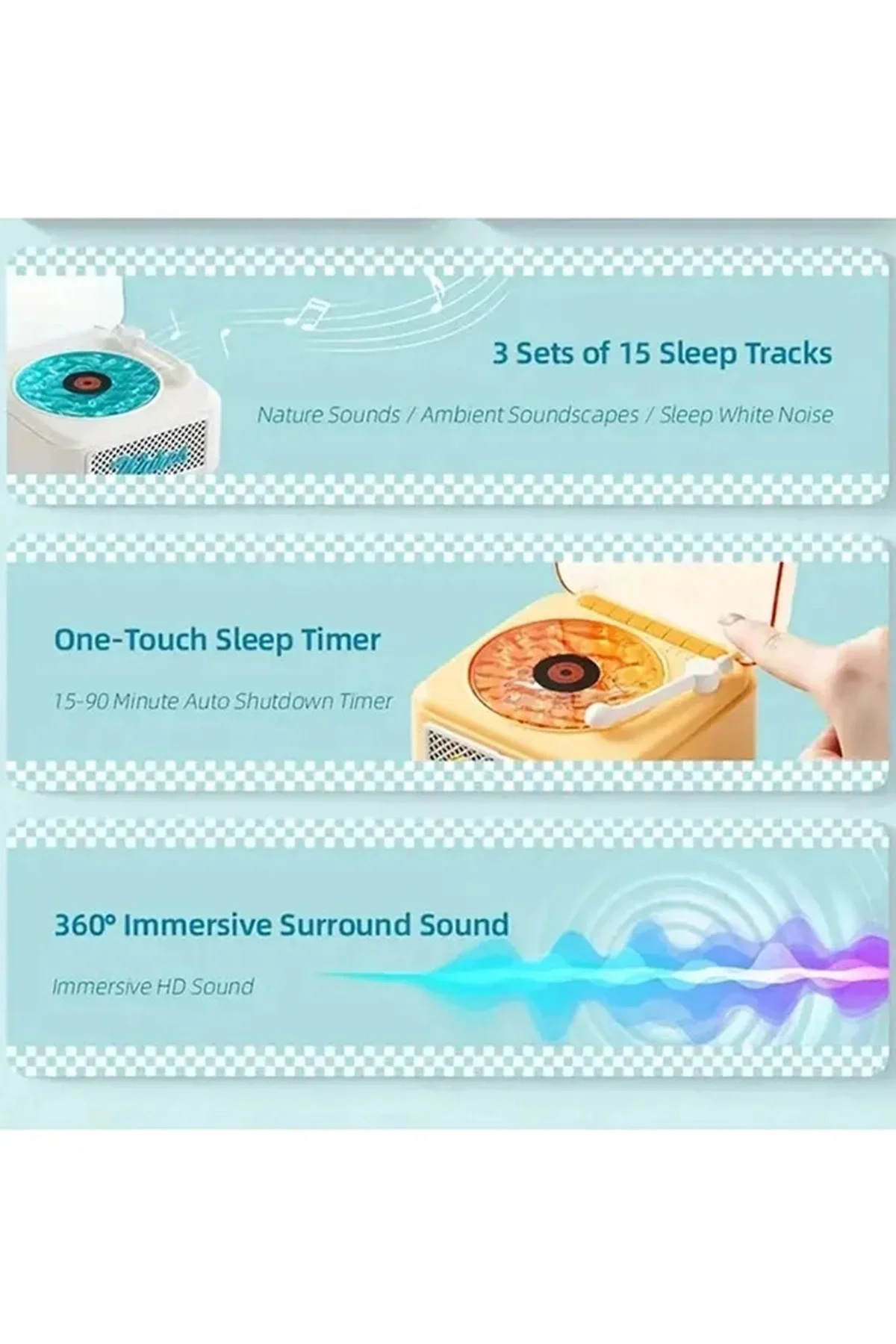 Nostalji Mini Plak Görünümlü Radyolu Bluetooth Hoparlör 3d Ses Dalgası Retro Müzik Plak Siyah - Just Cheap Store Görsel 5