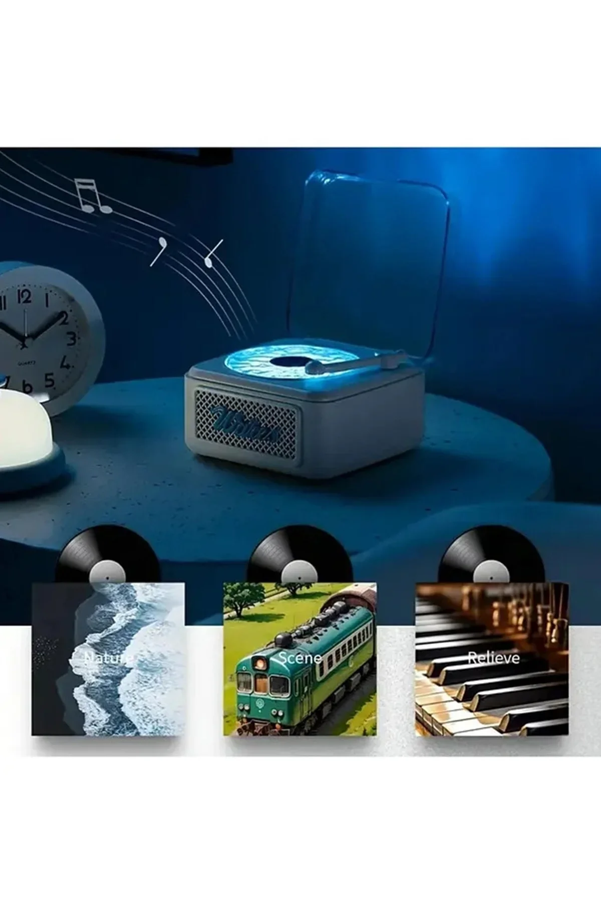 Nostalji Mini Plak Görünümlü Radyolu Bluetooth Hoparlör 3d Ses Dalgası Retro Müzik Plak Beyaz - Just Cheap Store Görsel 5
