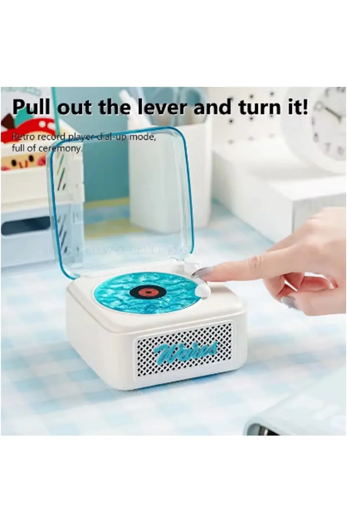 Nostalji Mini Plak Görünümlü Radyolu Bluetooth Hoparlör 3d Ses Dalgası Retro Müzik Plak Beyaz - Just Cheap Store Görsel 3