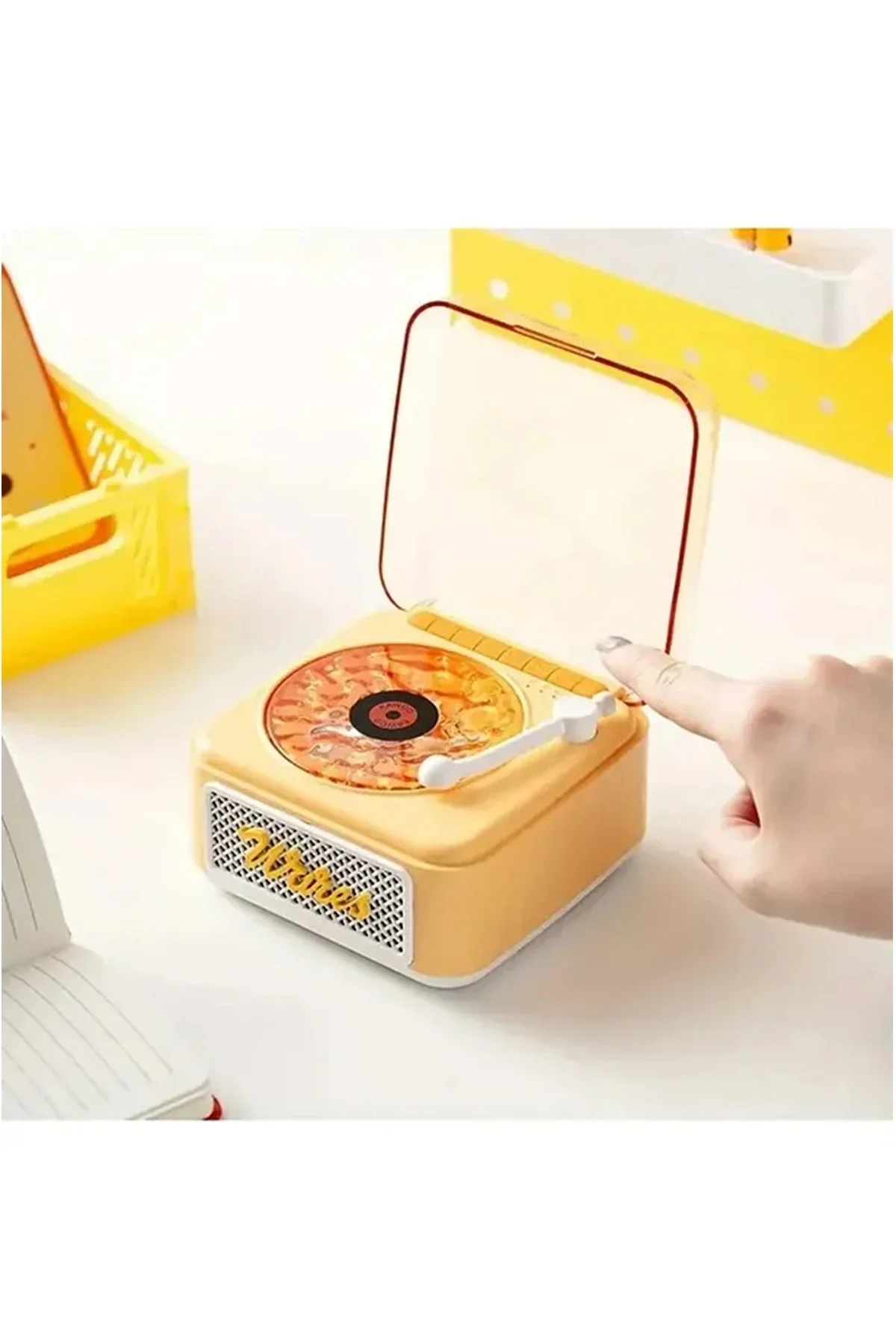 Nostalji Mini Plak Görünümlü Radyolu Bluetooth Hoparlör 3d Ses Dalgası Retro Müzik Plak Sarı - Just Cheap Store Görsel 3