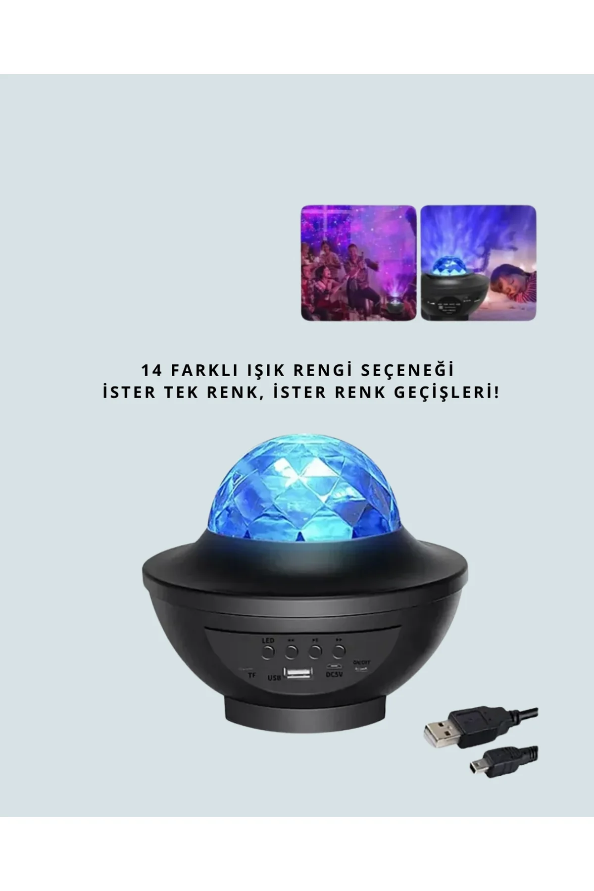 Sesle Etkileşimli Yıldız Projektörlü Gece Lambası – Bluetooth Hoparlörlü, Usb Girişli, Dönen Okyanus - Just Cheap Store Görsel 5