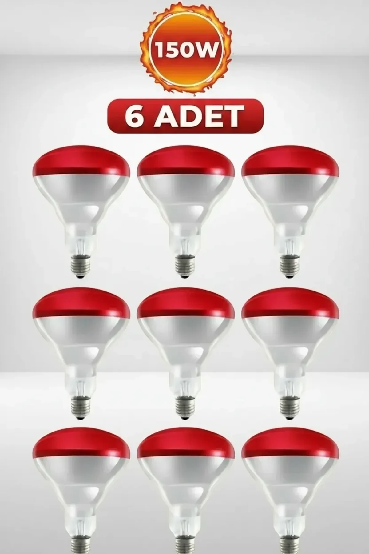 (6 Adet) 150w Kızılötesi Isıtıcılı Hayvan Isıtma Ve Kuluçka Lambası (kırmızı Işık) E27 (kalın Duy)