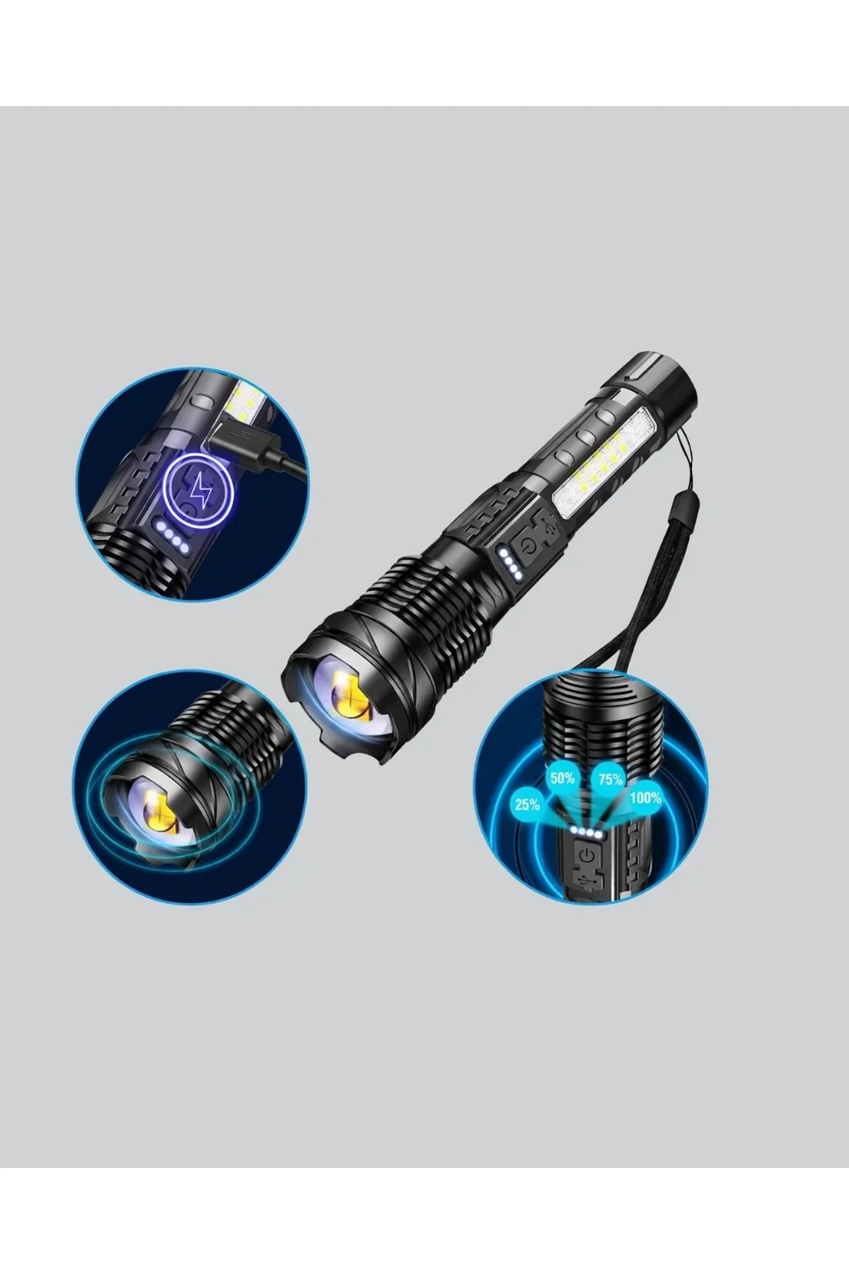 Güçlü Led El Feneri Şarj Edilebilir Çok Modlu - Just Cheap Store Görsel 5