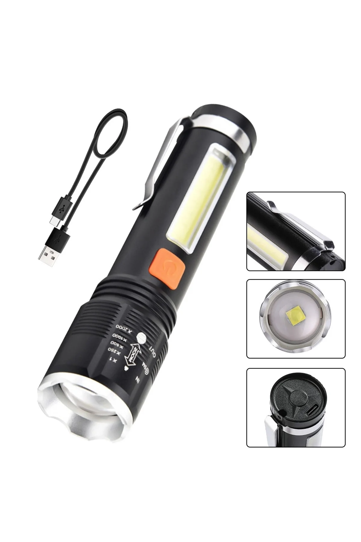 Gold Orion Km-102 4 Modlu Tip-c Şarjlı Zoomlu Taktikal El Feneri - Just Cheap Store Görsel 2