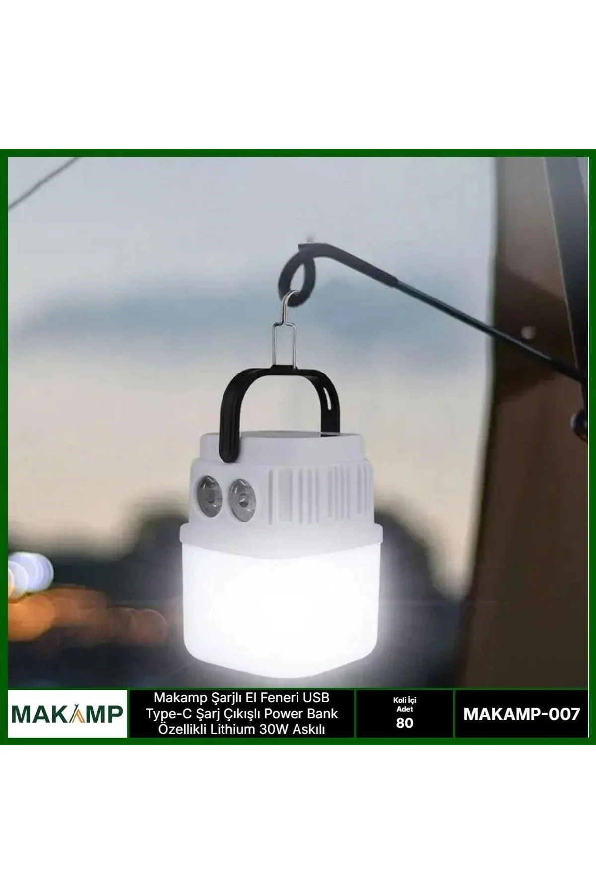 Şarjlı El Feneri Usb Powerbanklı Askılı