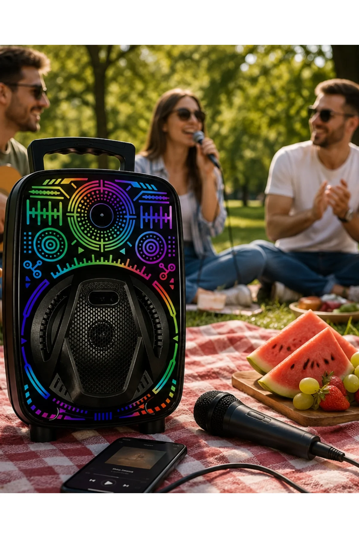 Karaoke Hoparlör Rgb Led Işıklı Usb Fm Radyo Destekli Taşınabilir Speaker