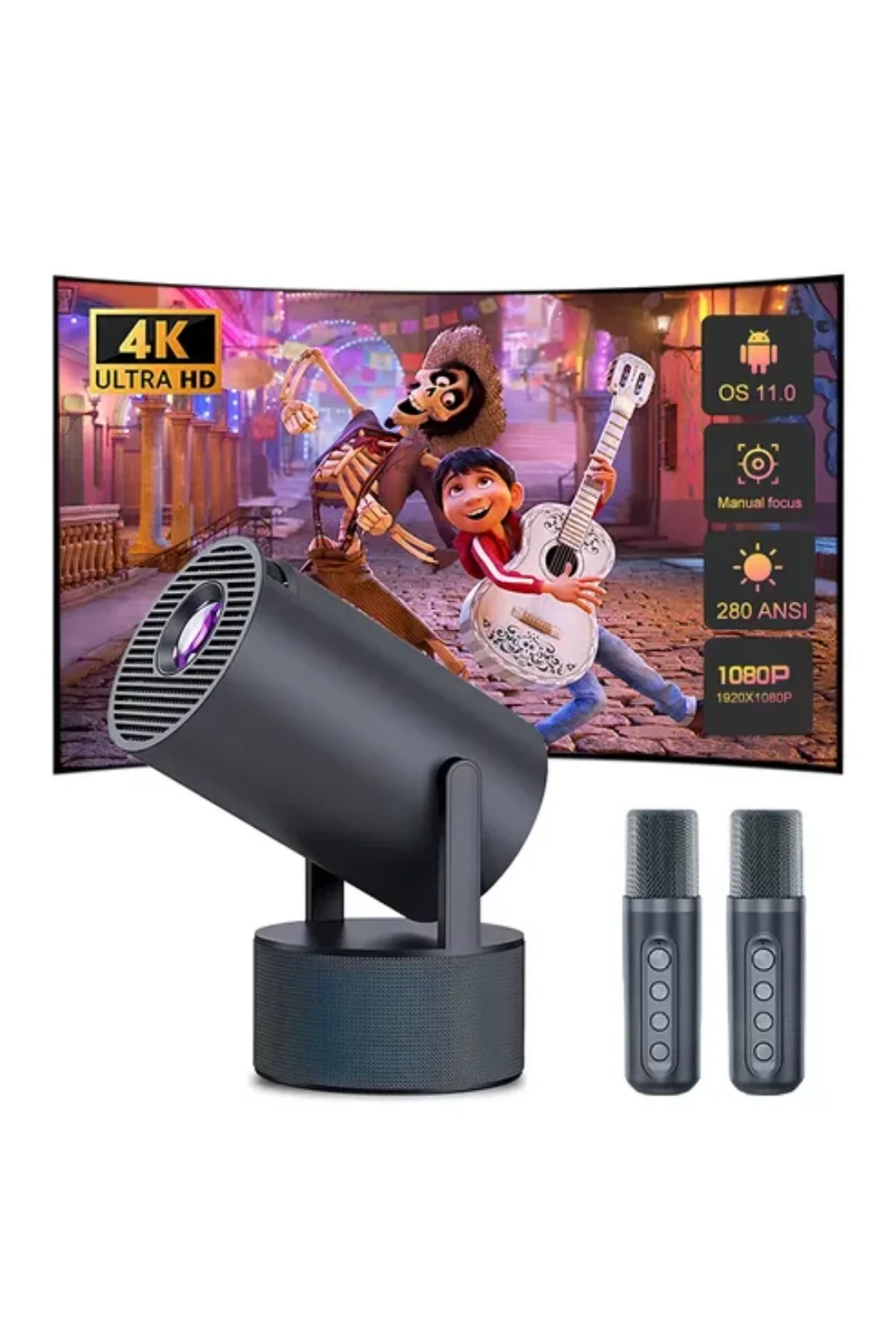 Karaoke Mikrofonlu Akıllı Projeksiyon Cihazı Wifi Bluetooth Destekli - Just Cheap Store Görsel 4