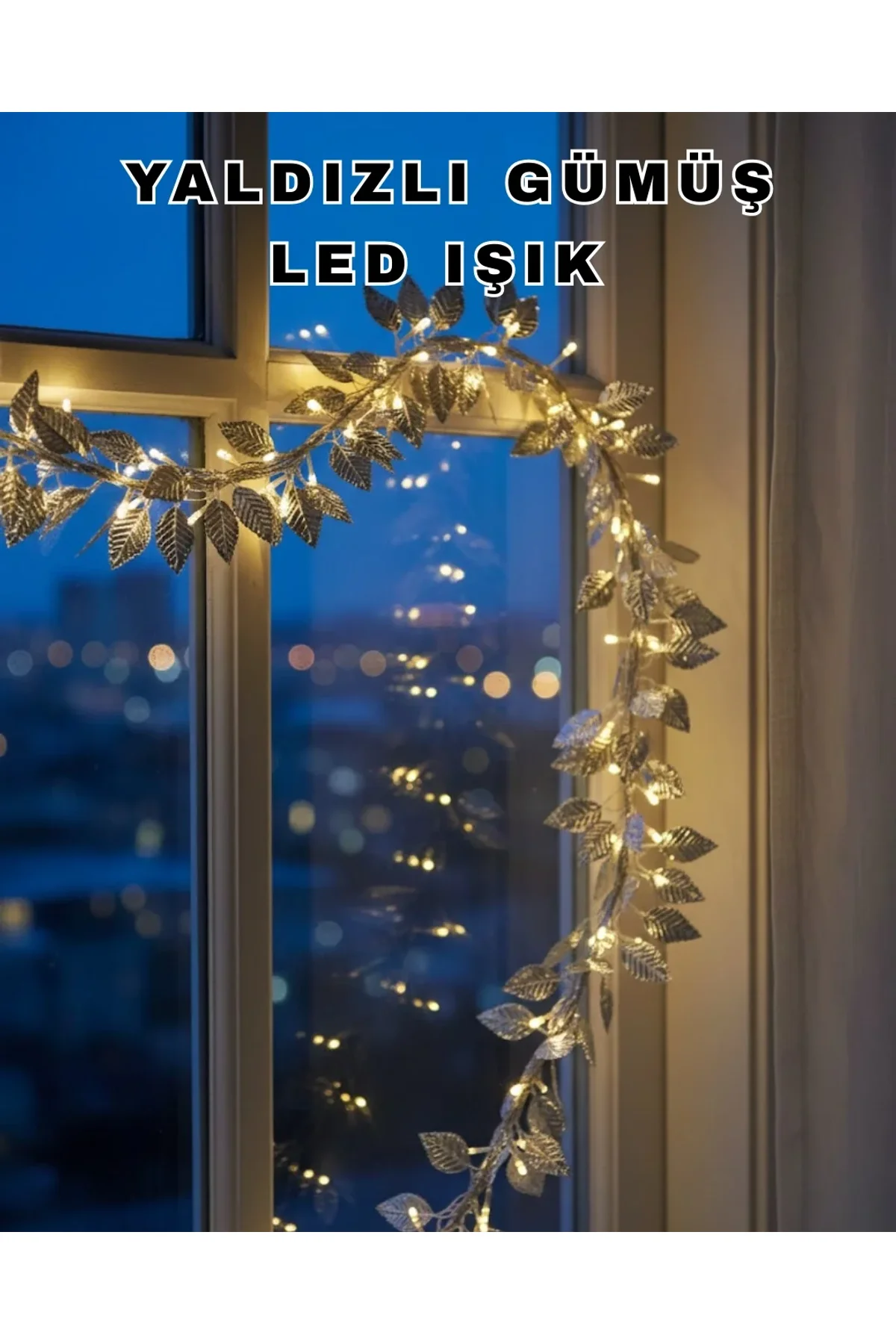Pilli Gümüş Yaprak Led Işık Ev İçi Ve Yılbaşı Dekor Aydınlatması
