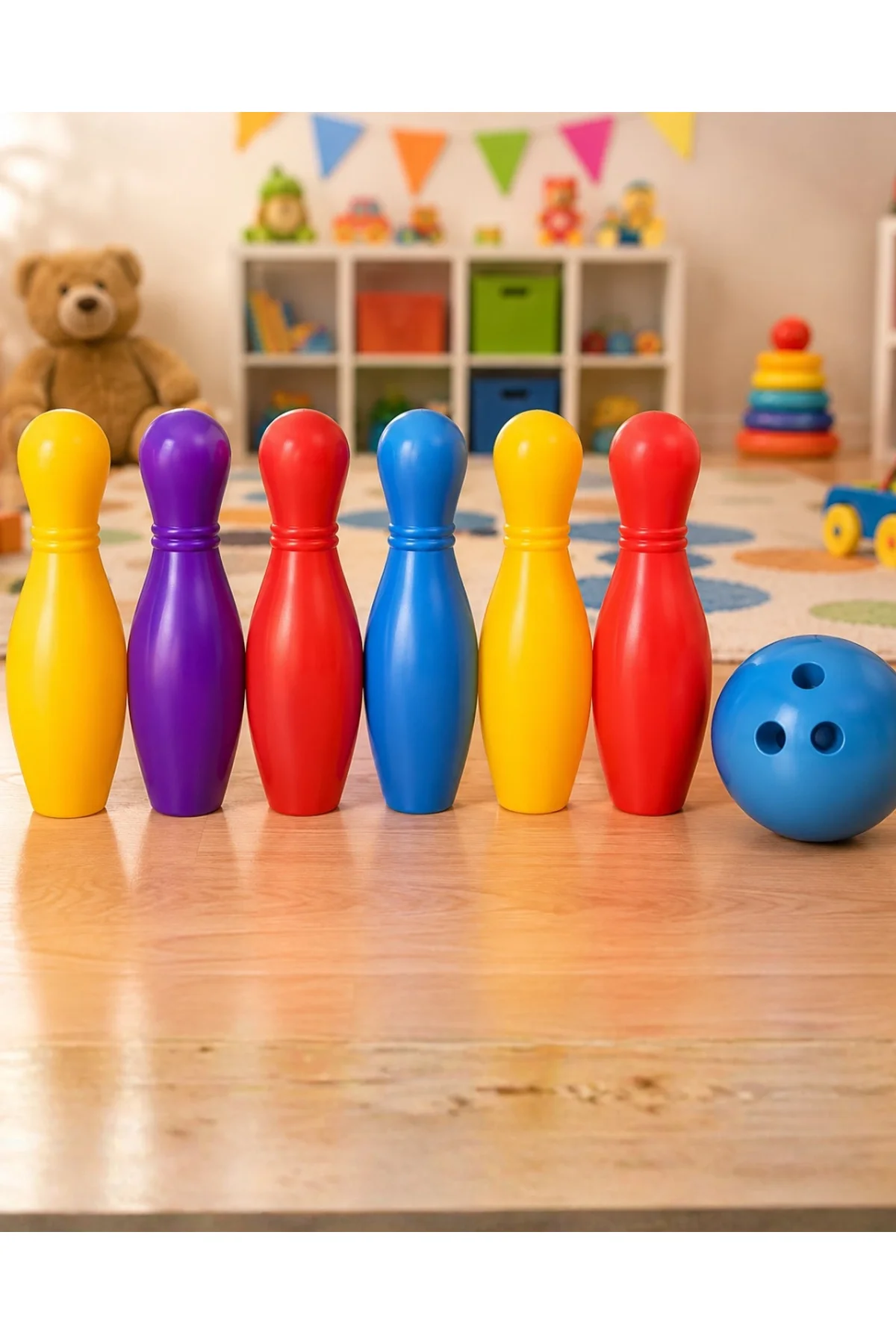 Renkli Çocuk Bowling Oyunu 6 Kukalı Eğitici Eğlence Seti