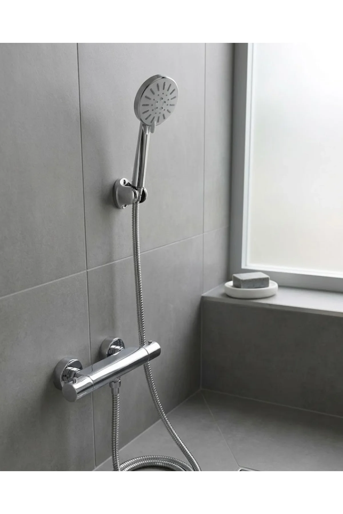 Krem Duş Başlığı Seti 4 Kademeli El Duşu Spiral Hortumlu Banyo Seti