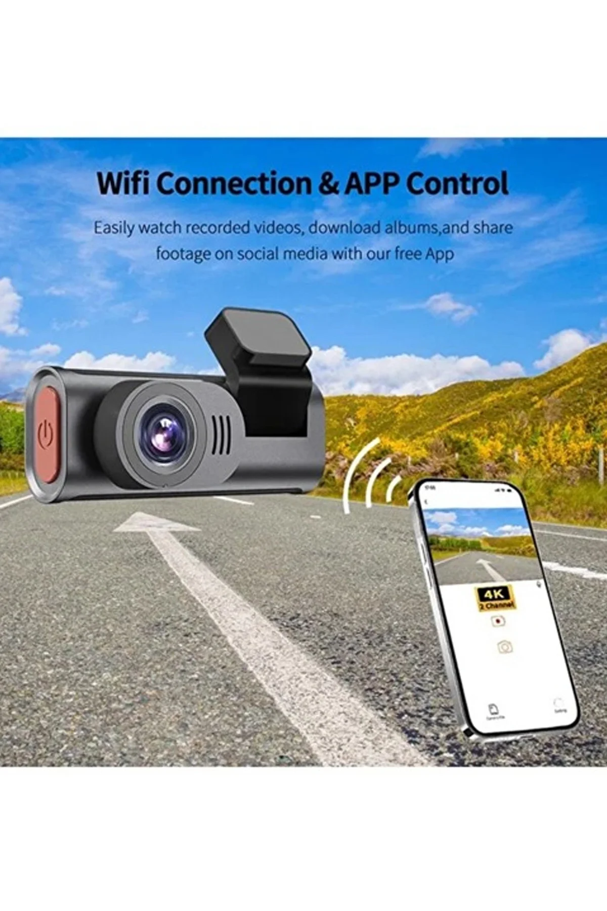 4k Wifi Çift Kameralı Araç Kamerası Gece Görüşlü G-sensörlü Dash Cam 170 Derece - Just Cheap Store Görsel 4
