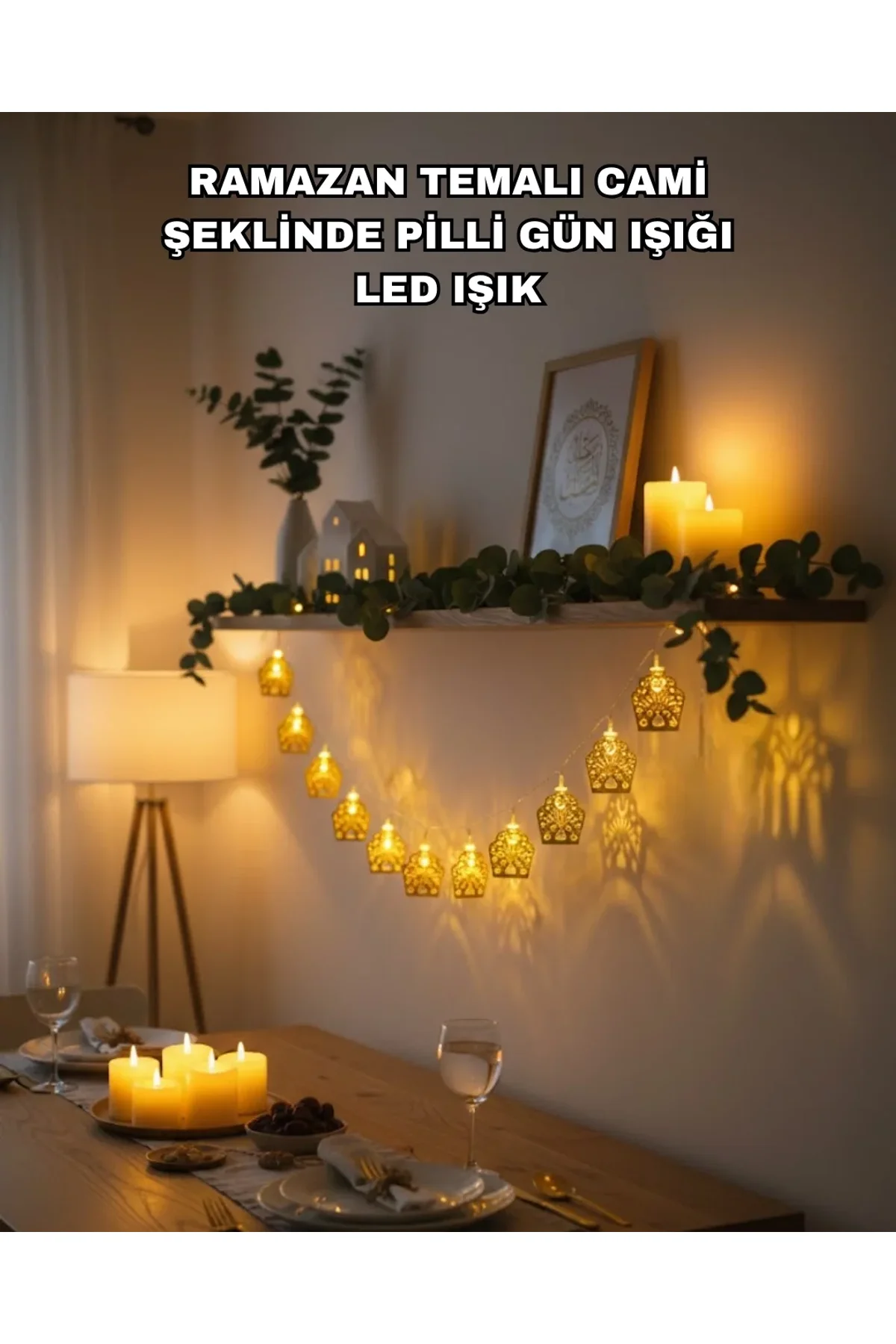 Ramazan Bayram Süslemesi İçin Led Işık Cami Figürlü Dekoratif Tasarım