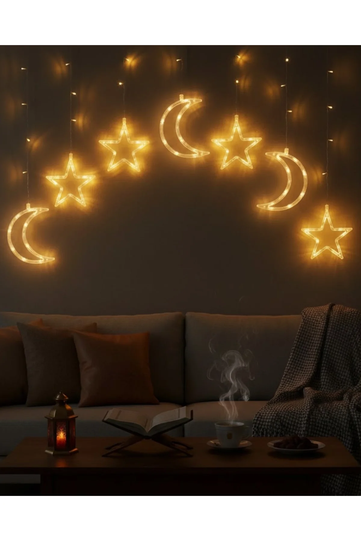 Büyük Ay Yıldız Ramazan Led Işık Dekoratif Işıklı Süs
