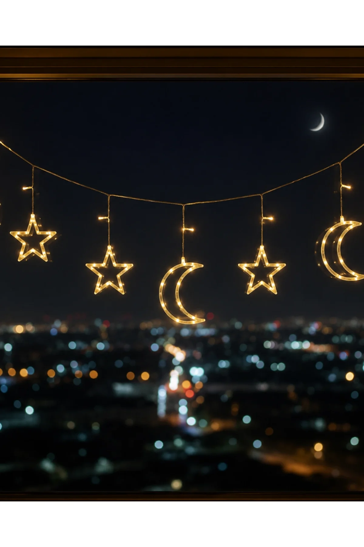 Büyük Ay Yıldız Led Ramazan Süsü Sıcak Beyaz Dekoratif Işık