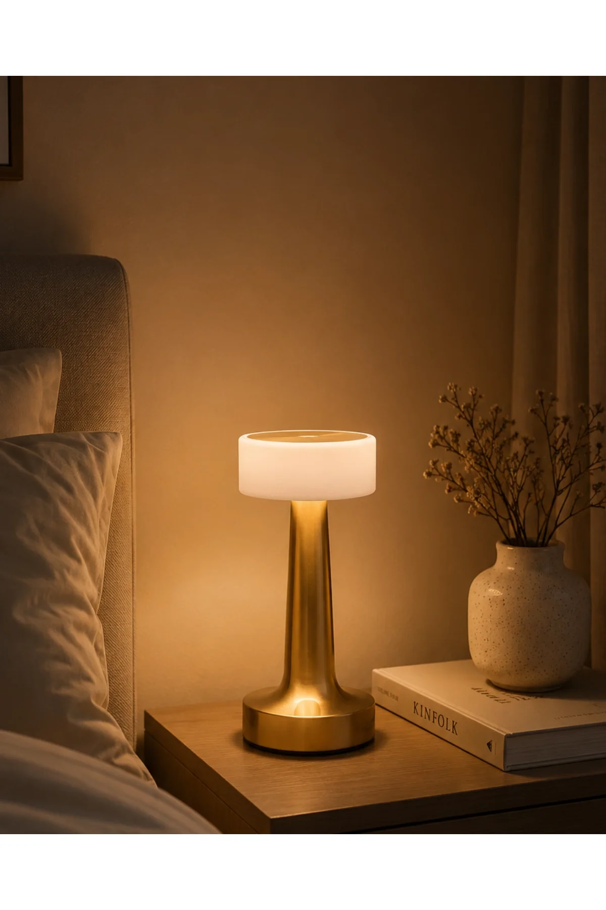 Gold Kare Led Masa Lambası Şarjlı Dimmer Kontrollü Dekoratif Işık