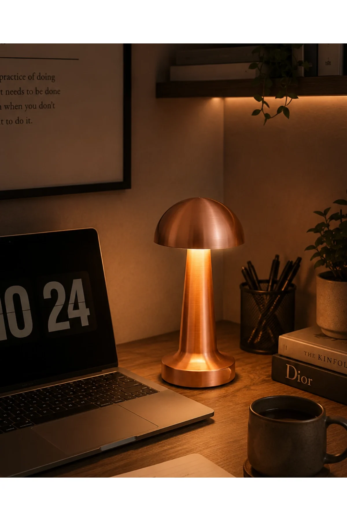 Modern Bronz Mantar Masa Lambası Led Dokunmatik Dekoratif Aydınlatma