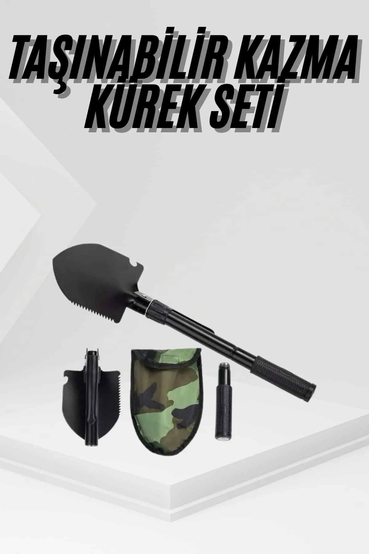 Katlanır Portatif Kazma Kürek Seti Portatif Çelik Taşıma Çantalı Pusulalı