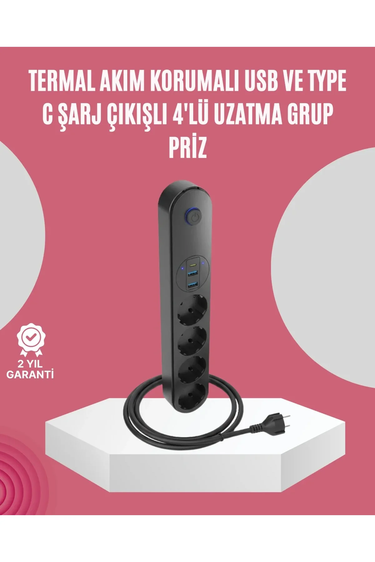 Led Anahtarlı Akım Korumalı Çoklu Priz 4 Priz 3 Usb Girişli