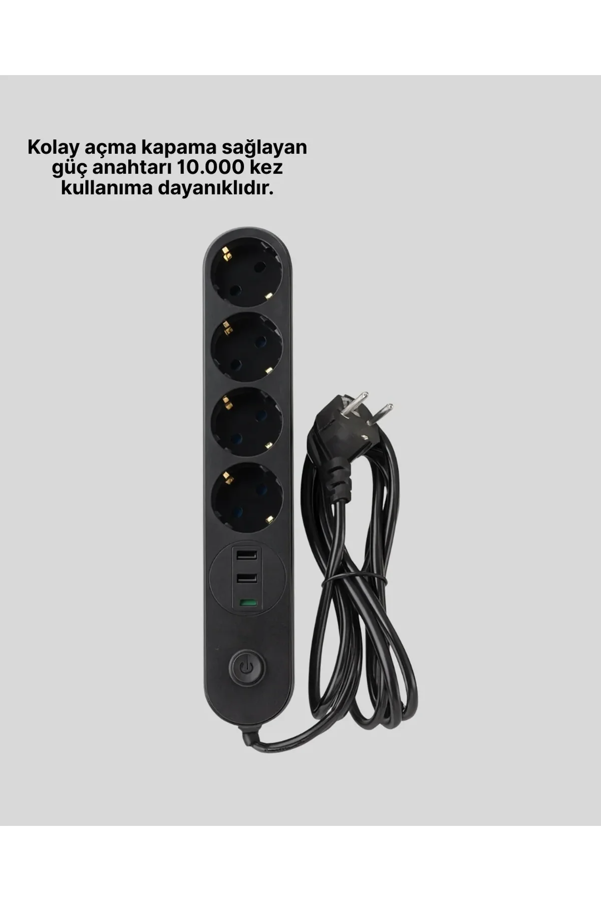 4’lü Çoklu Priz 2 Usb Type-c Girişli Akım Korumalı Siyah - Just Cheap Store Görsel 4