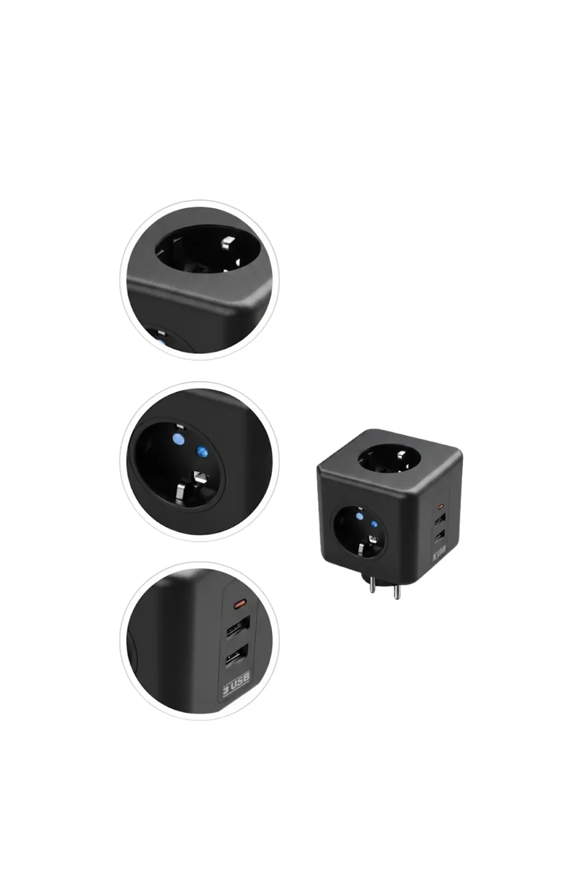 Akım Korumalı Küp Priz 3 Priz Girişi Ve 3 Usb Şarj Özellikli - Just Cheap Store Görsel 5