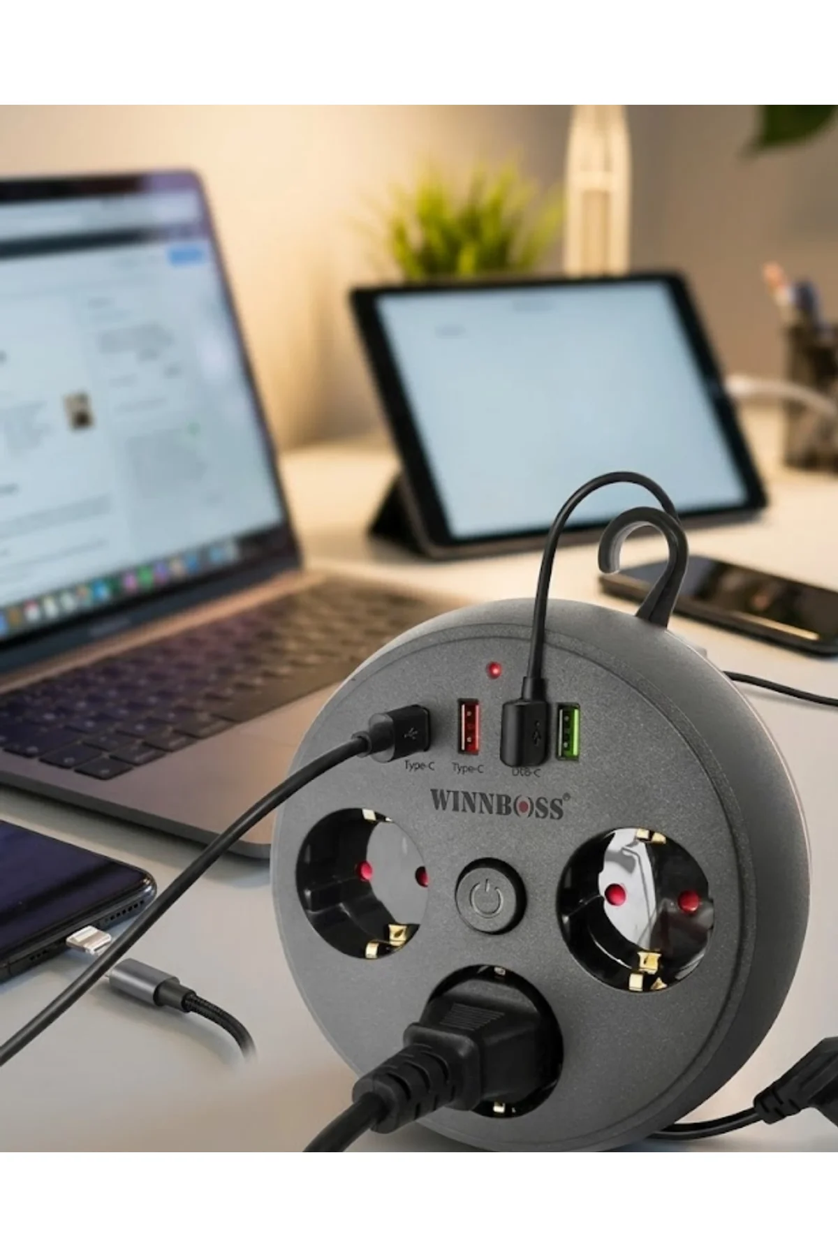 Çoklu Priz Akım Koruma 3 Soket 3 Usb Type C Hızlı Şarj 2m Uzatma Kablosu