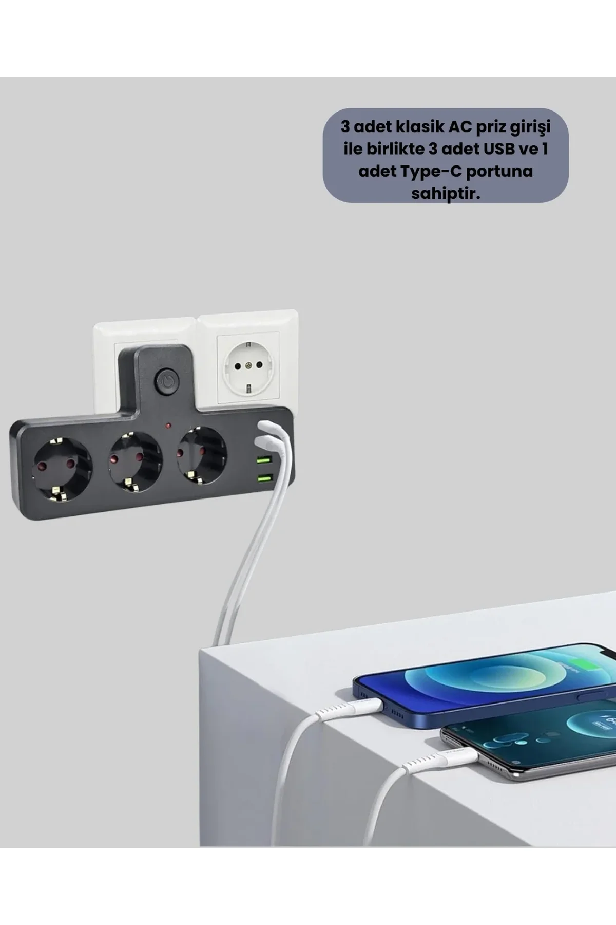 7 Portlu Çoklu Priz Usb Ve Type-c Girişli Akıllı Güç Ünitesi - Just Cheap Store Görsel 4
